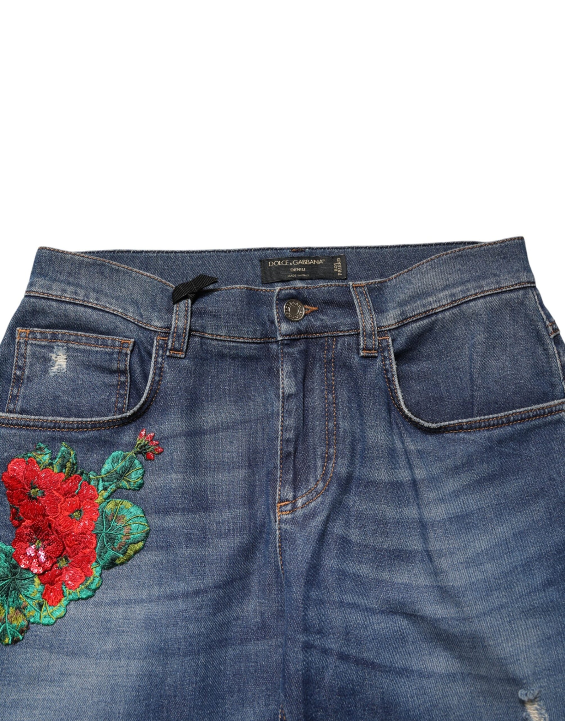 Dolce & Gabbana Blue Floral Embroidered BOYFRIEND Denim Jeans | Regal Royce