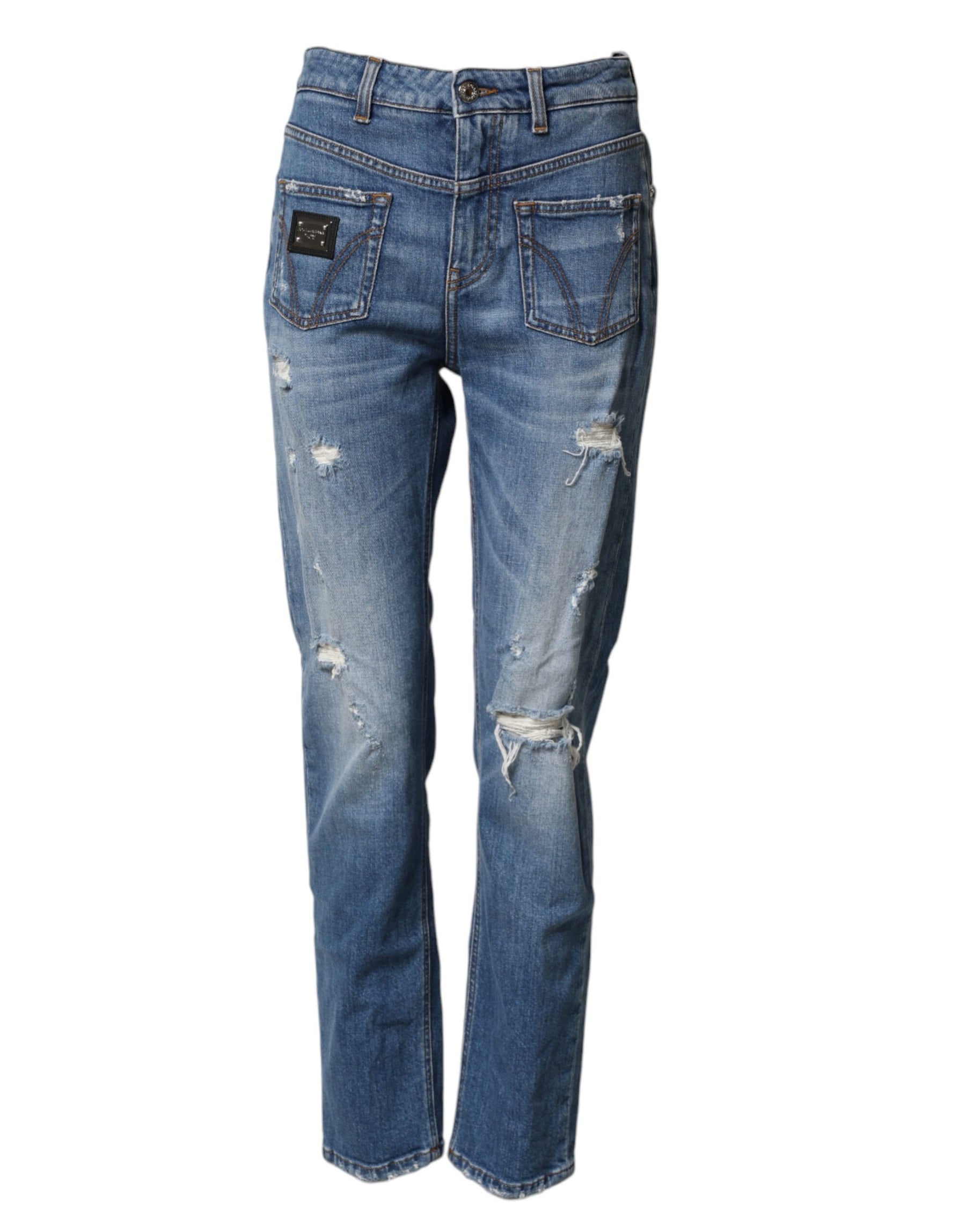 Dolce & Gabbana Blue Distressed Washed Cotton Denim Jeans | Regal Royce