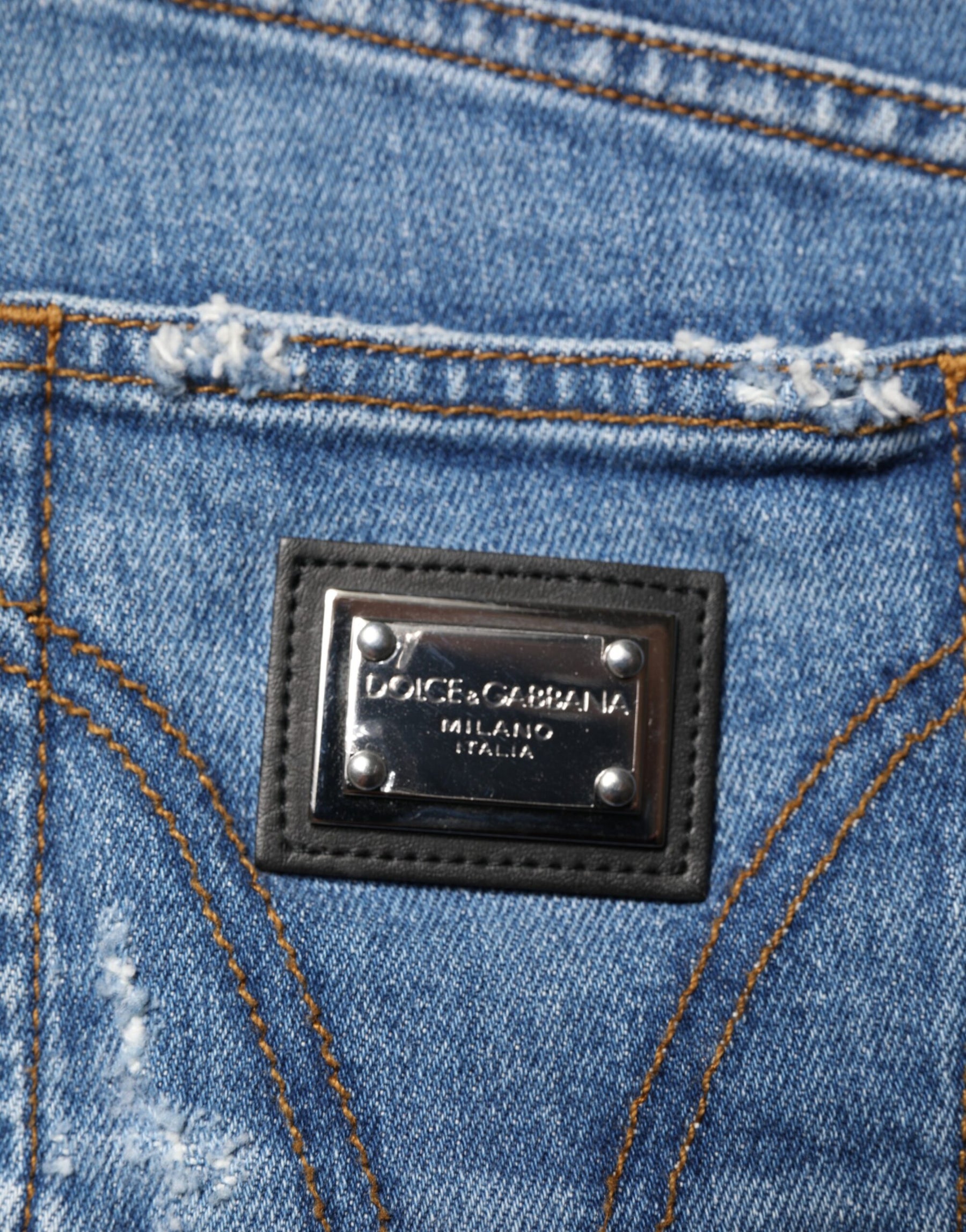 Dolce & Gabbana Blue Distressed Washed Cotton Denim Jeans | Regal Royce