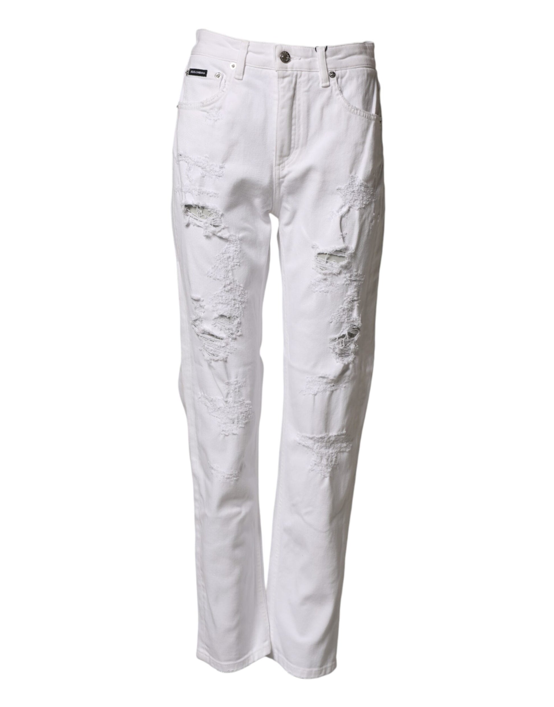Dolce & Gabbana White Distressed Cotton BOYFRIEND Denim Jeans