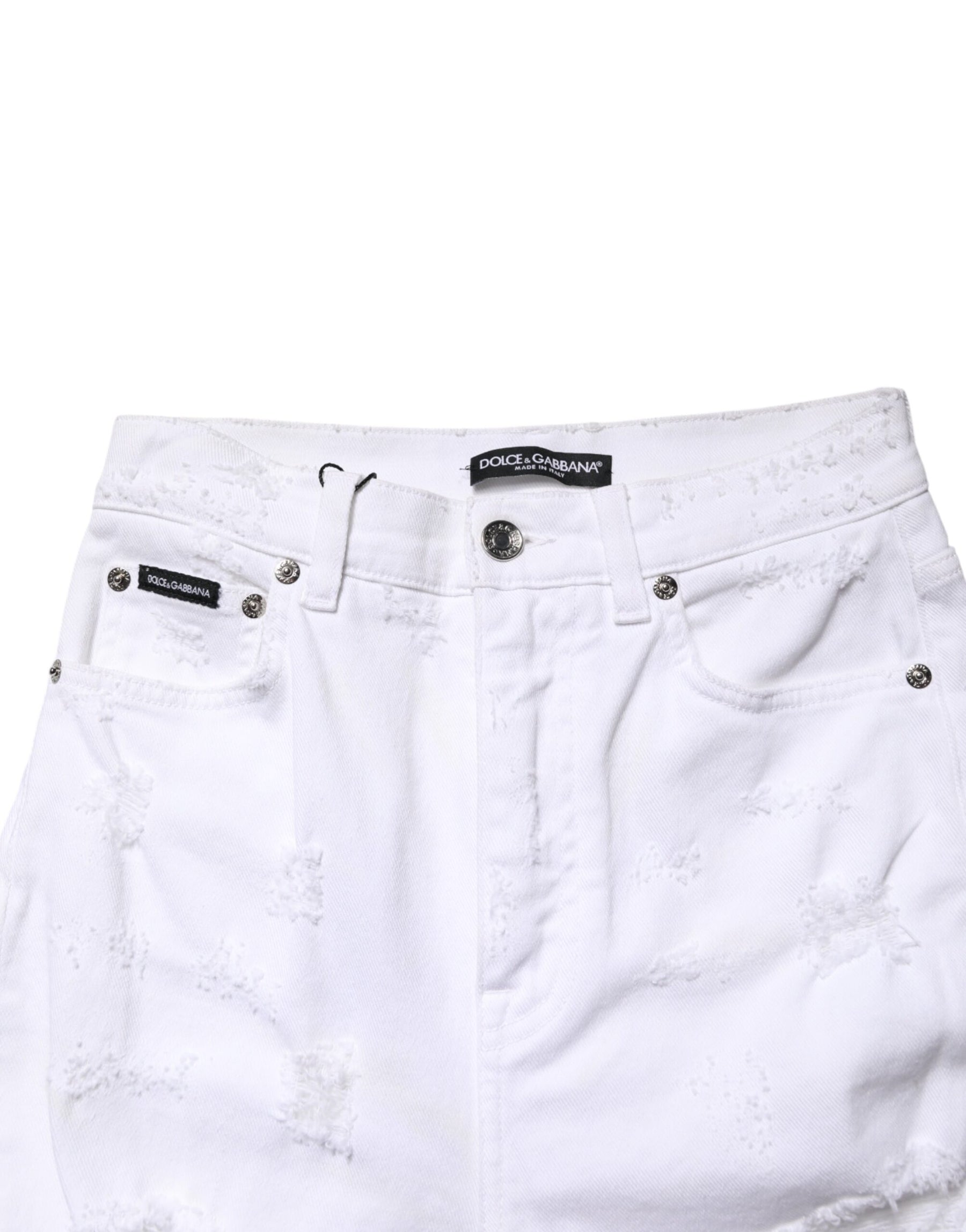 Dolce & Gabbana White Distressed High Waist Denim Jeans | Regal Royce