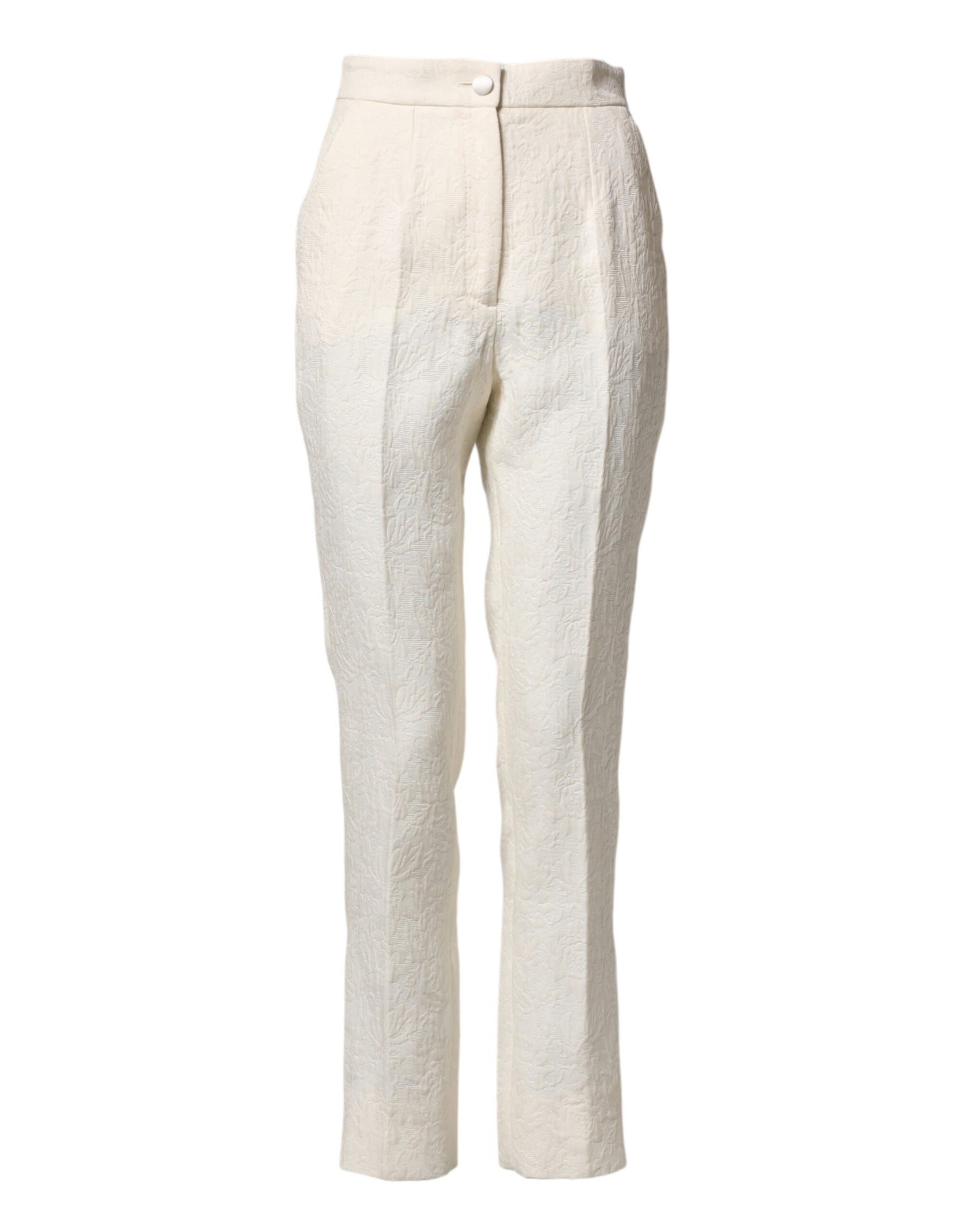 Dolce & Gabbana White Cotton Floral Brocade Dress Pants | Regal Royce