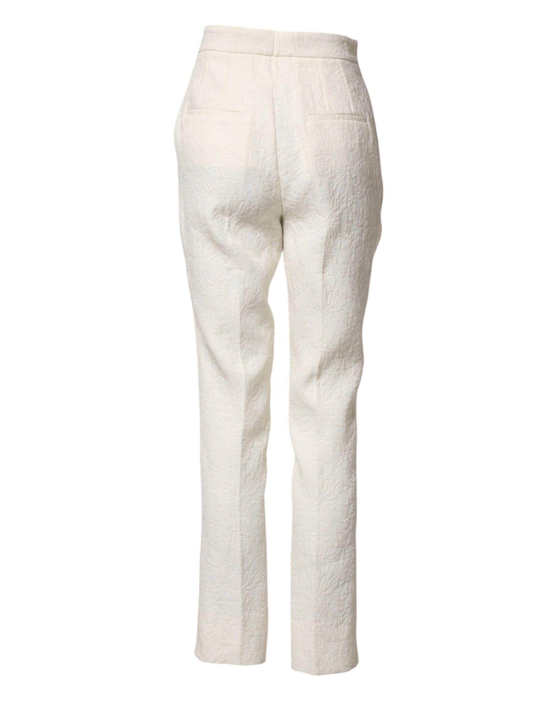 Dolce & Gabbana White Cotton Floral Brocade Dress Pants | Regal Royce