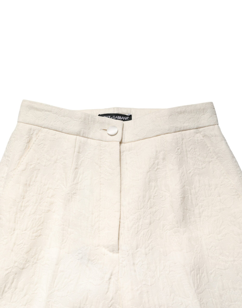 Dolce & Gabbana White Cotton Floral Brocade Dress Pants