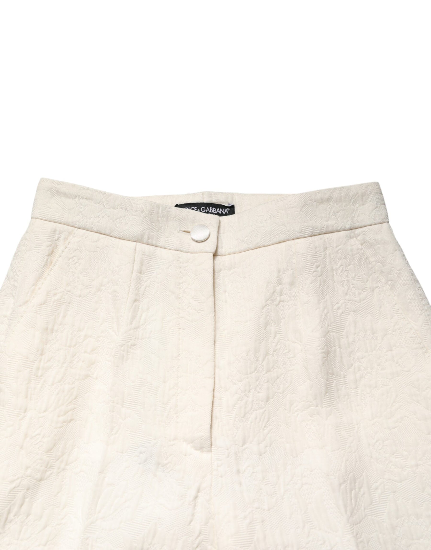 Dolce & Gabbana White Cotton Floral Brocade Dress Pants | Regal Royce