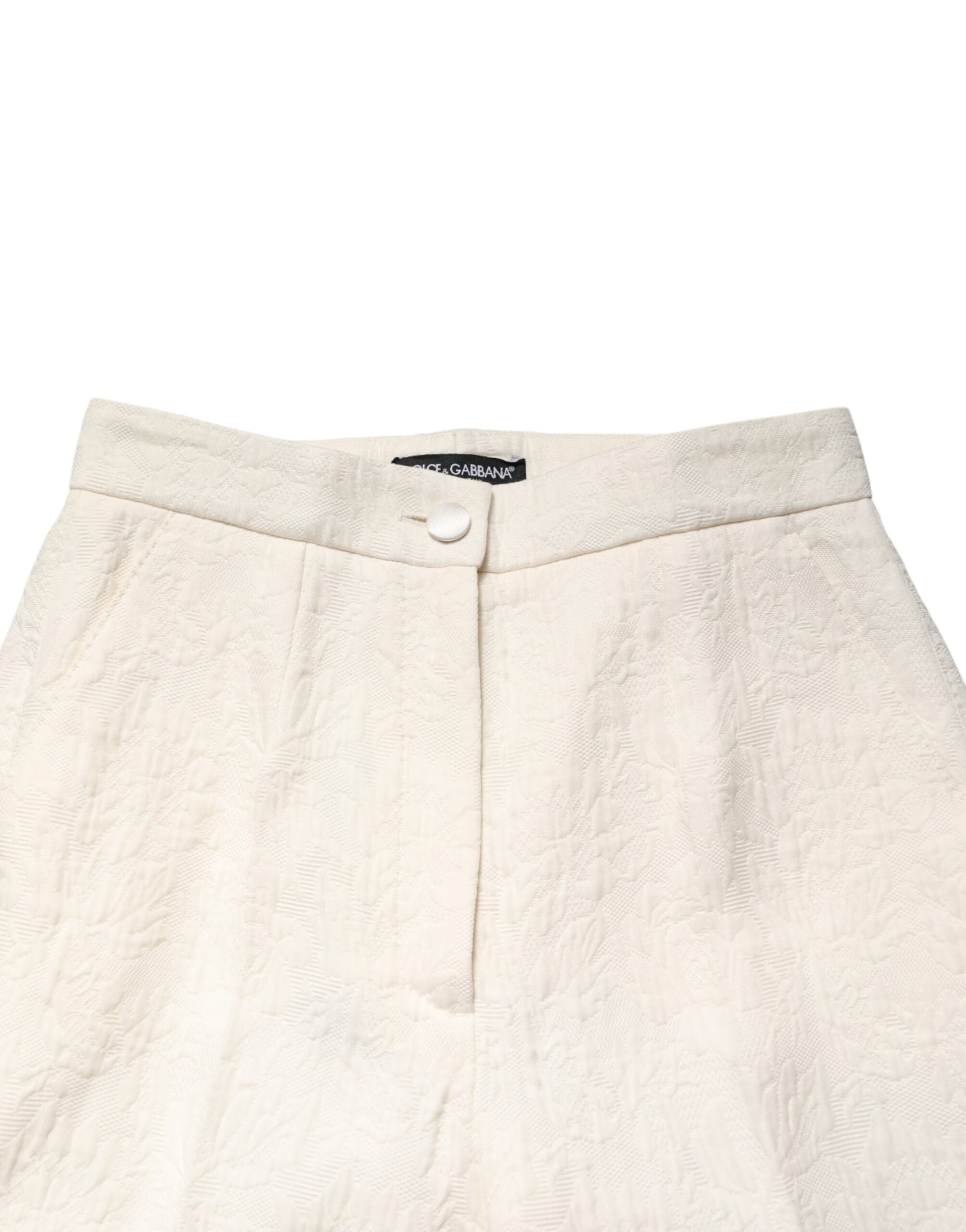 Dolce & Gabbana White Cotton Floral Brocade Dress Pants