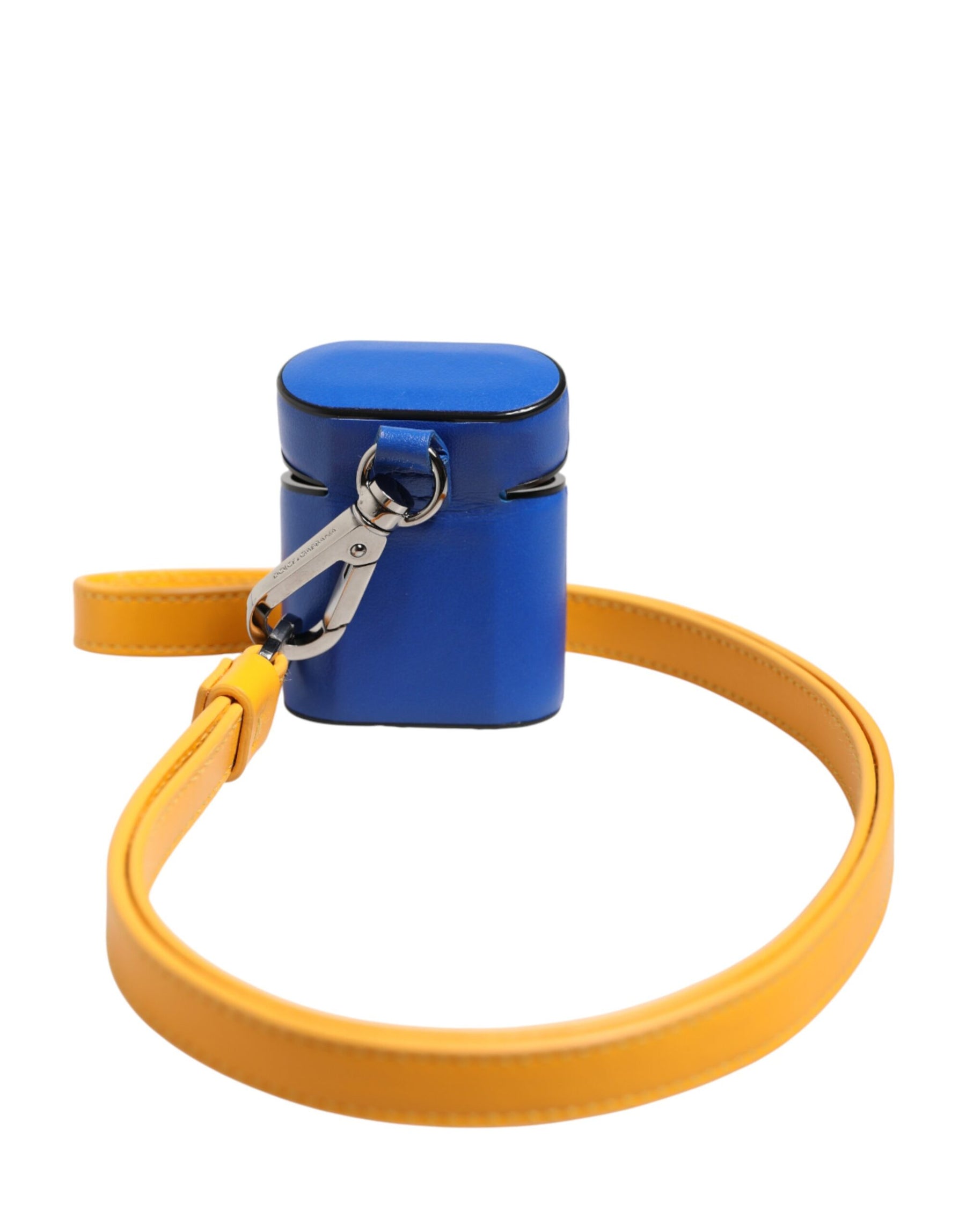 Dolce & Gabbana Blue Yellow Calfskin Leather Logo Strap Men Airpods Case | Regal Royce