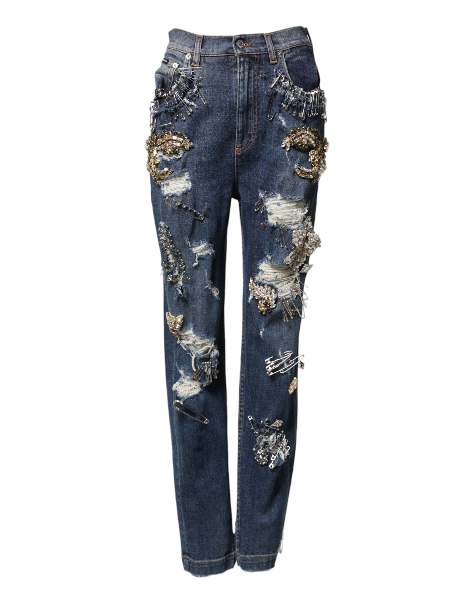 Dolce & Gabbana Blue Cotton Rhinestone Embellish Denim Jeans | Regal Royce