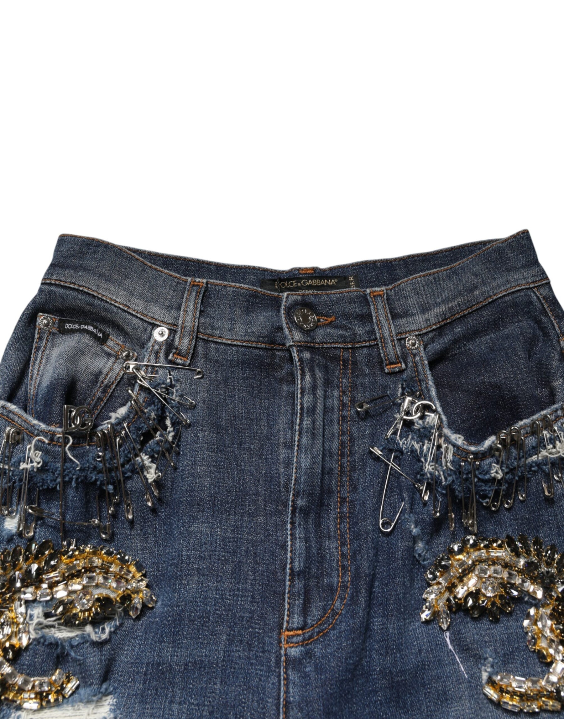 Dolce & Gabbana Blue Cotton Rhinestone Embellish Denim Jeans | Regal Royce