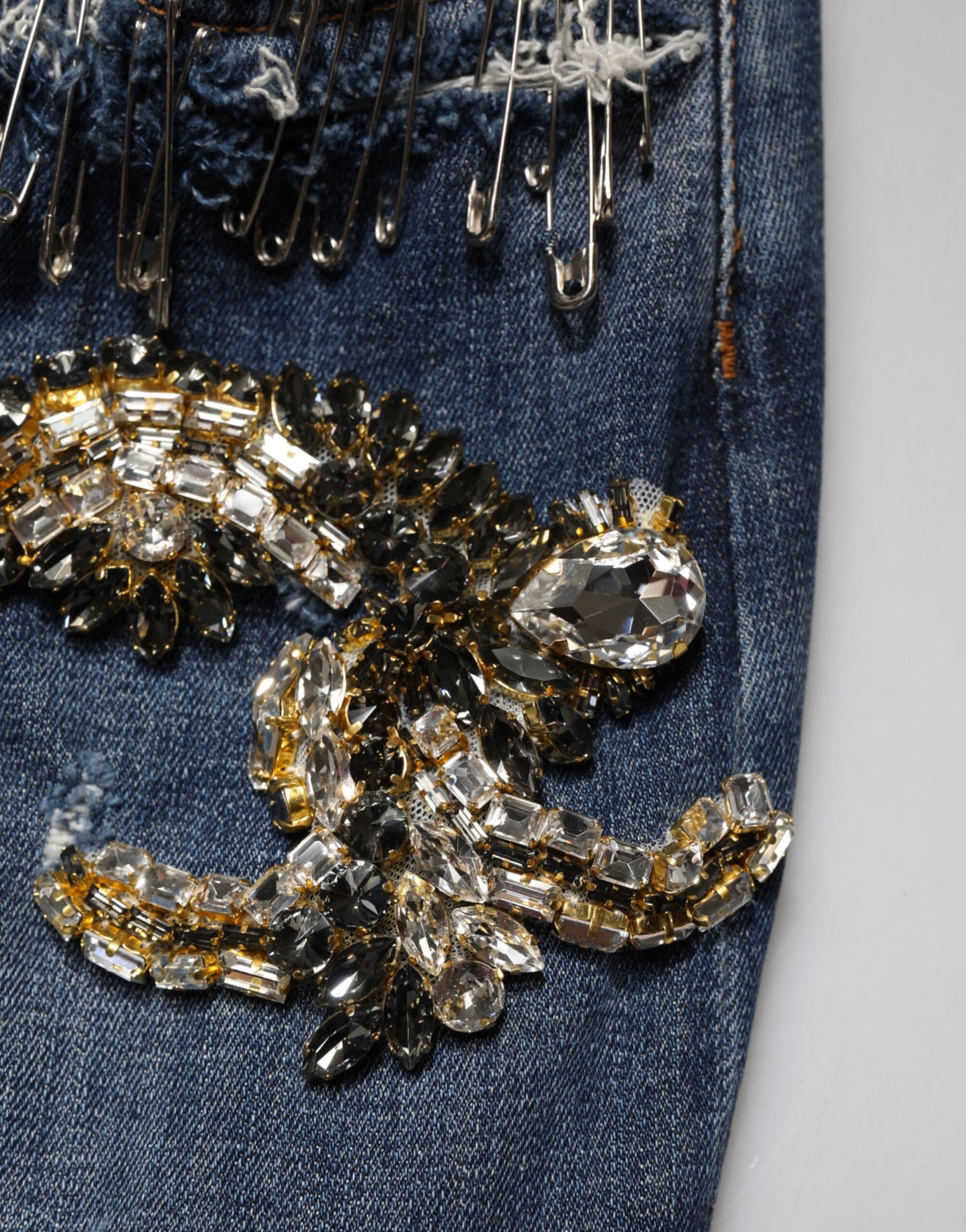 Dolce & Gabbana Blue Cotton Rhinestone Embellish Denim Jeans | Regal Royce