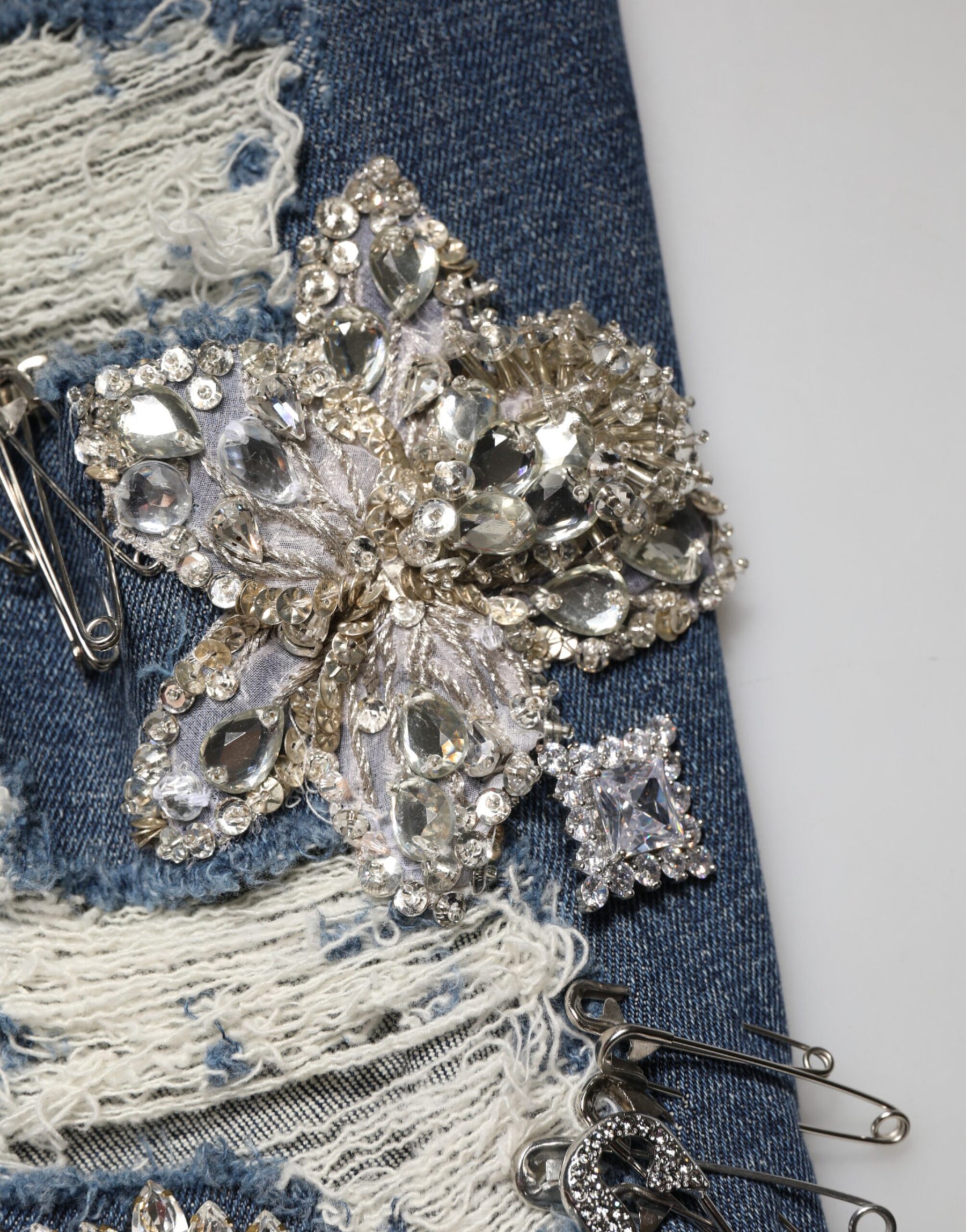 Dolce & Gabbana Blue Cotton Rhinestone Embellish Denim Jeans | Regal Royce