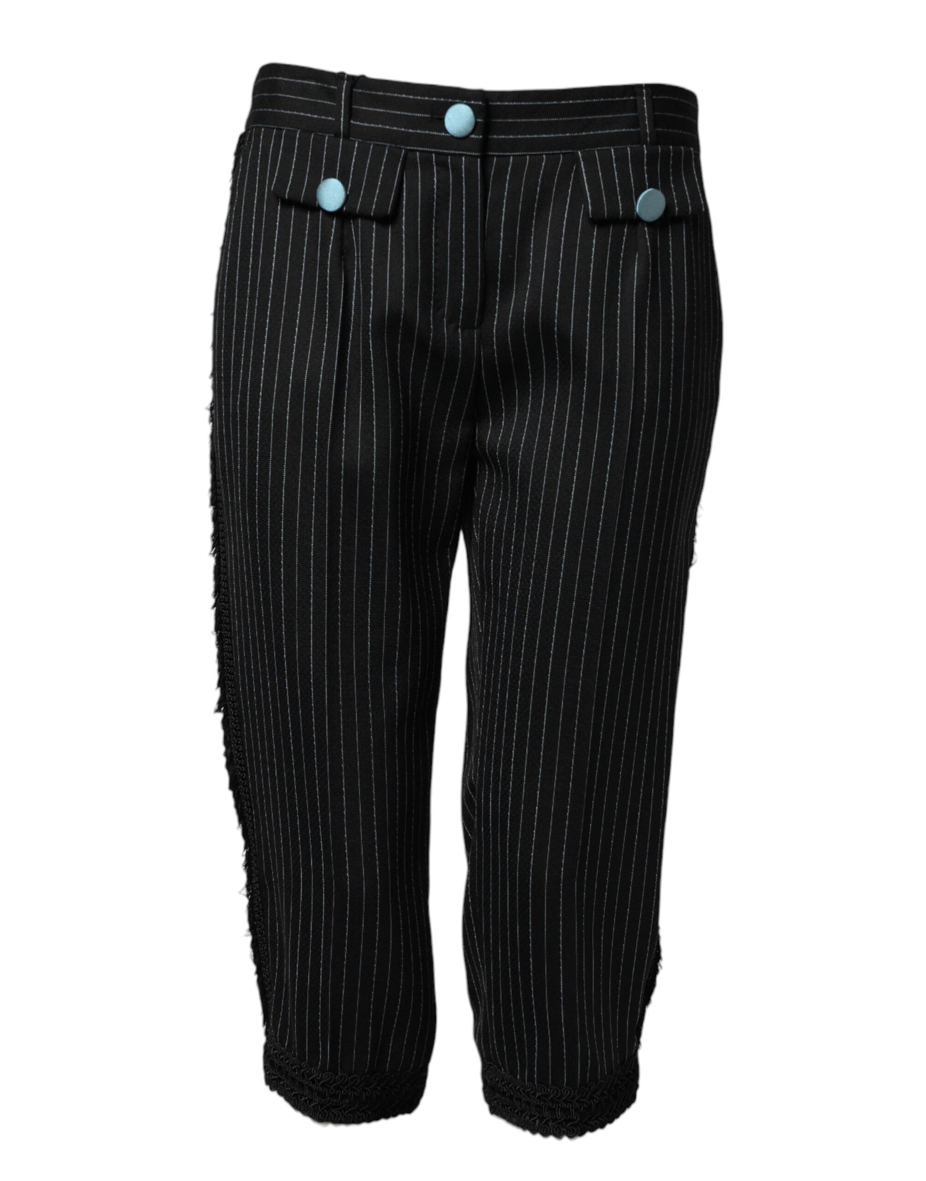 Dolce & Gabbana Black Wool Stripes Cropped Trouser Pants | Regal Royce