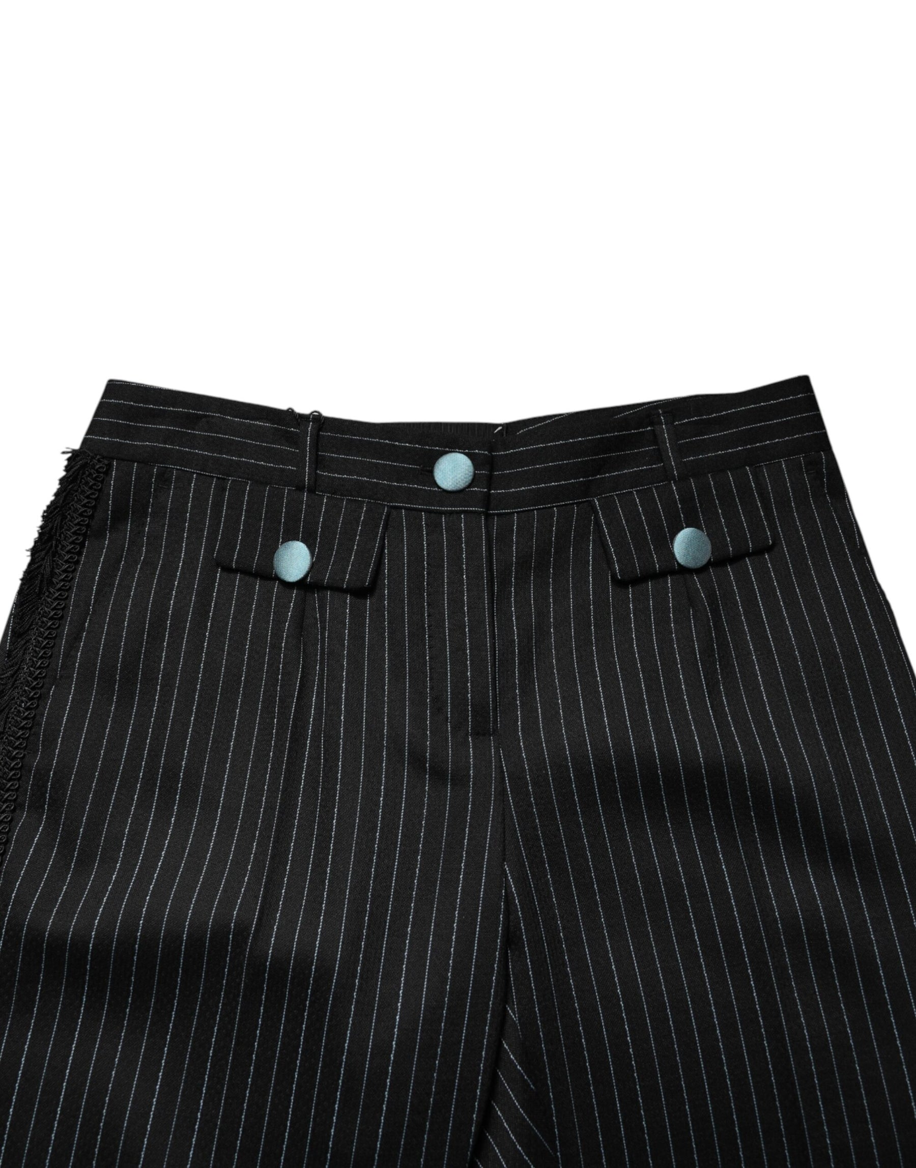 Dolce & Gabbana Black Wool Stripes Cropped Trouser Pants | Regal Royce