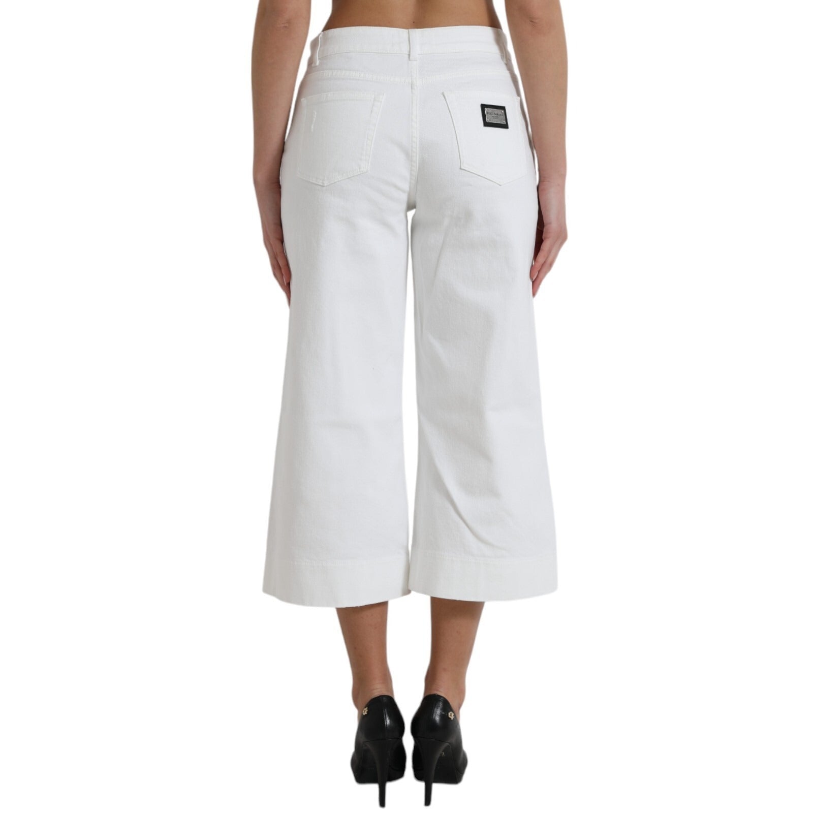 Dolce & Gabbana Wide Leg White Cotton Cropped Denim Jeans | Regal Royce
