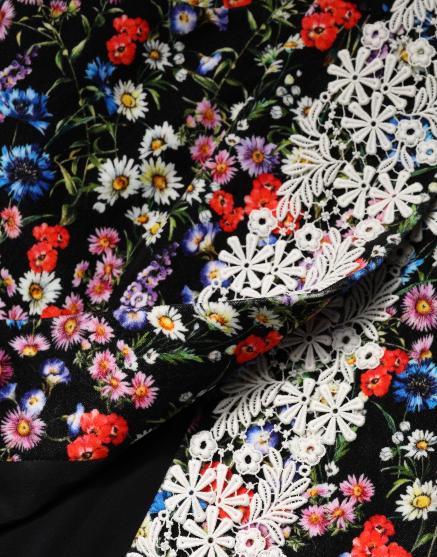 Dolce & Gabbana Black Floral Lace Cotton HighWaist Mini Skirt | Regal Royce