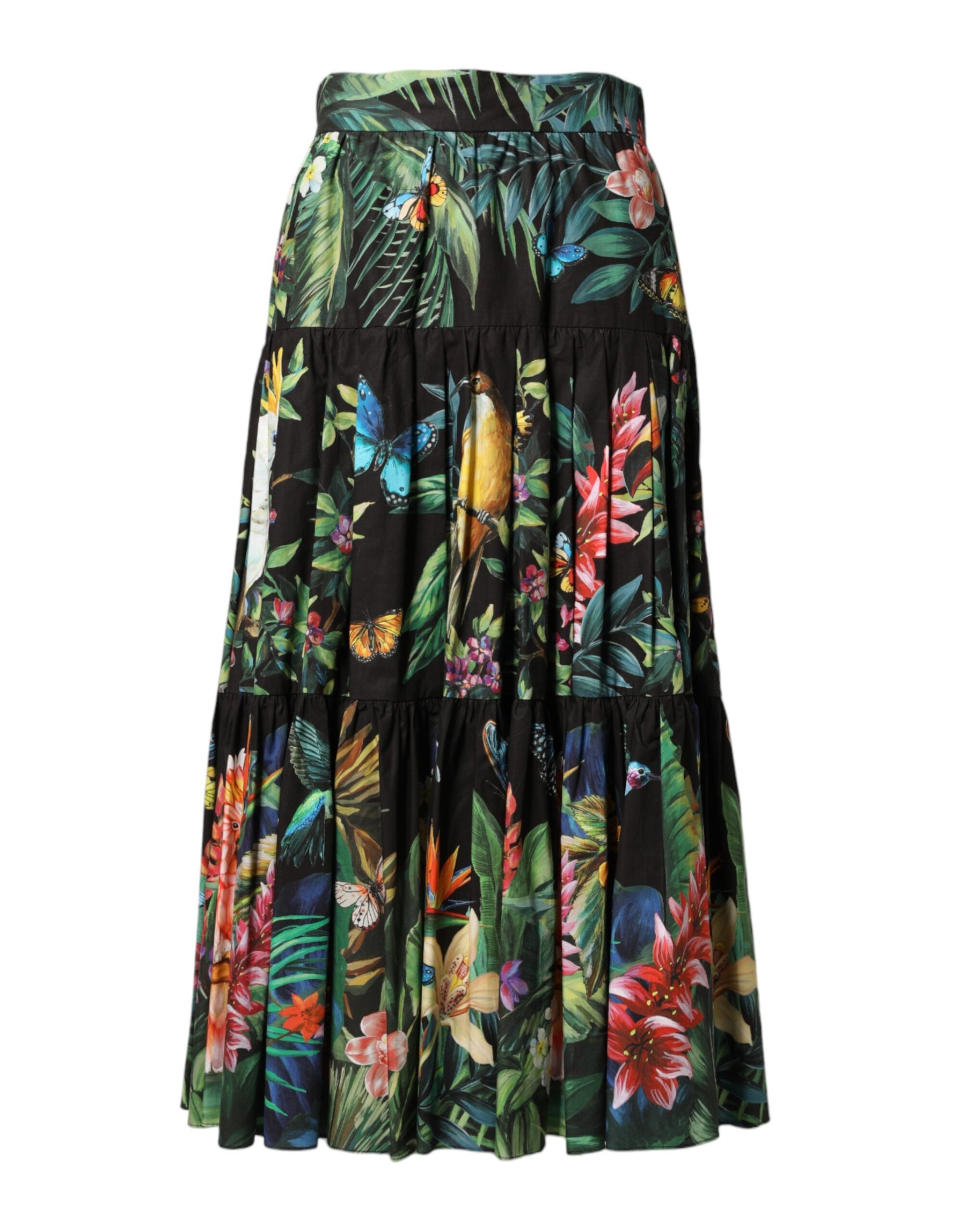 Dolce & Gabbana Black Cotton Floral High Waist Midi Skirt | Regal Royce