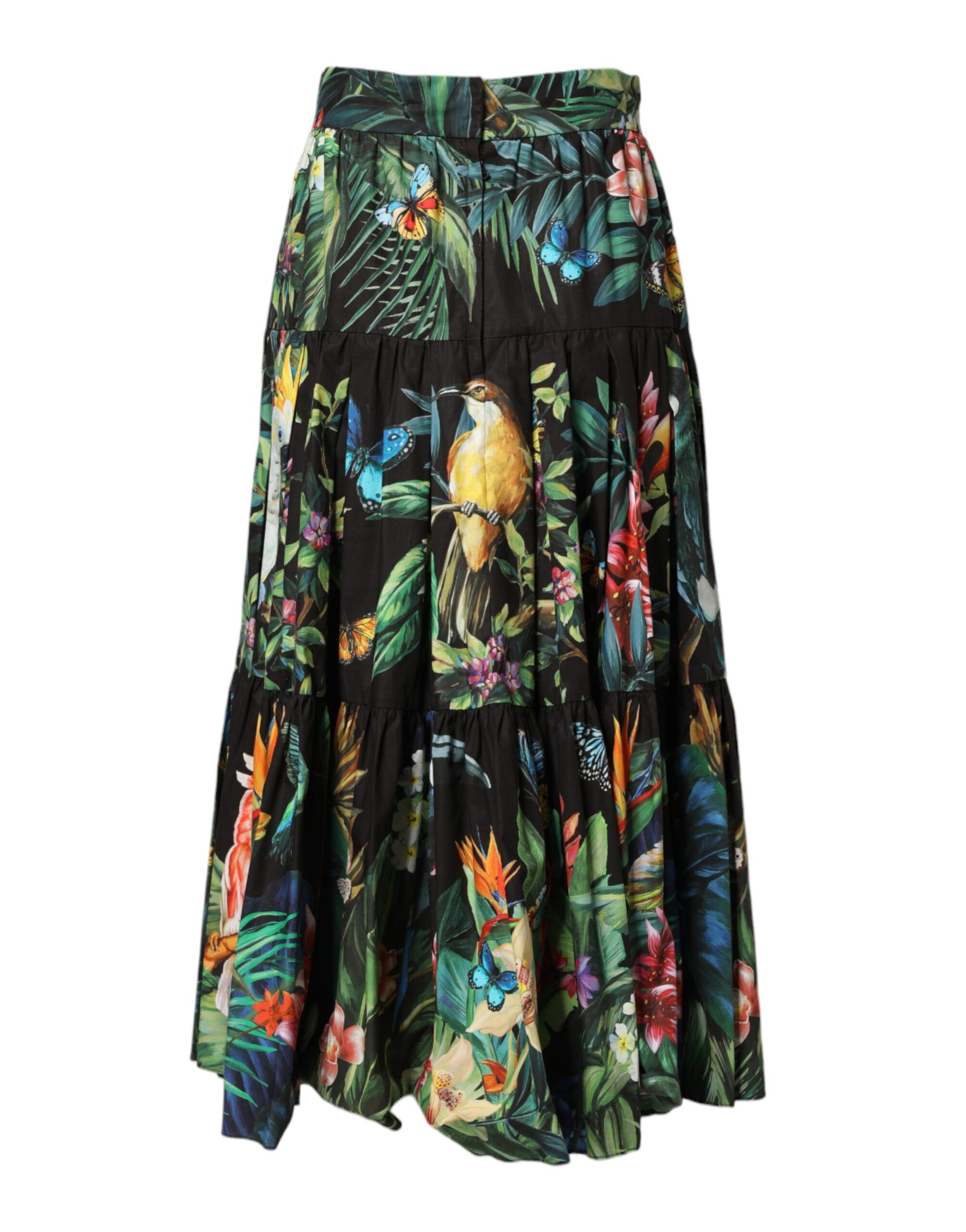 Dolce & Gabbana Black Cotton Floral High Waist Midi Skirt | Regal Royce