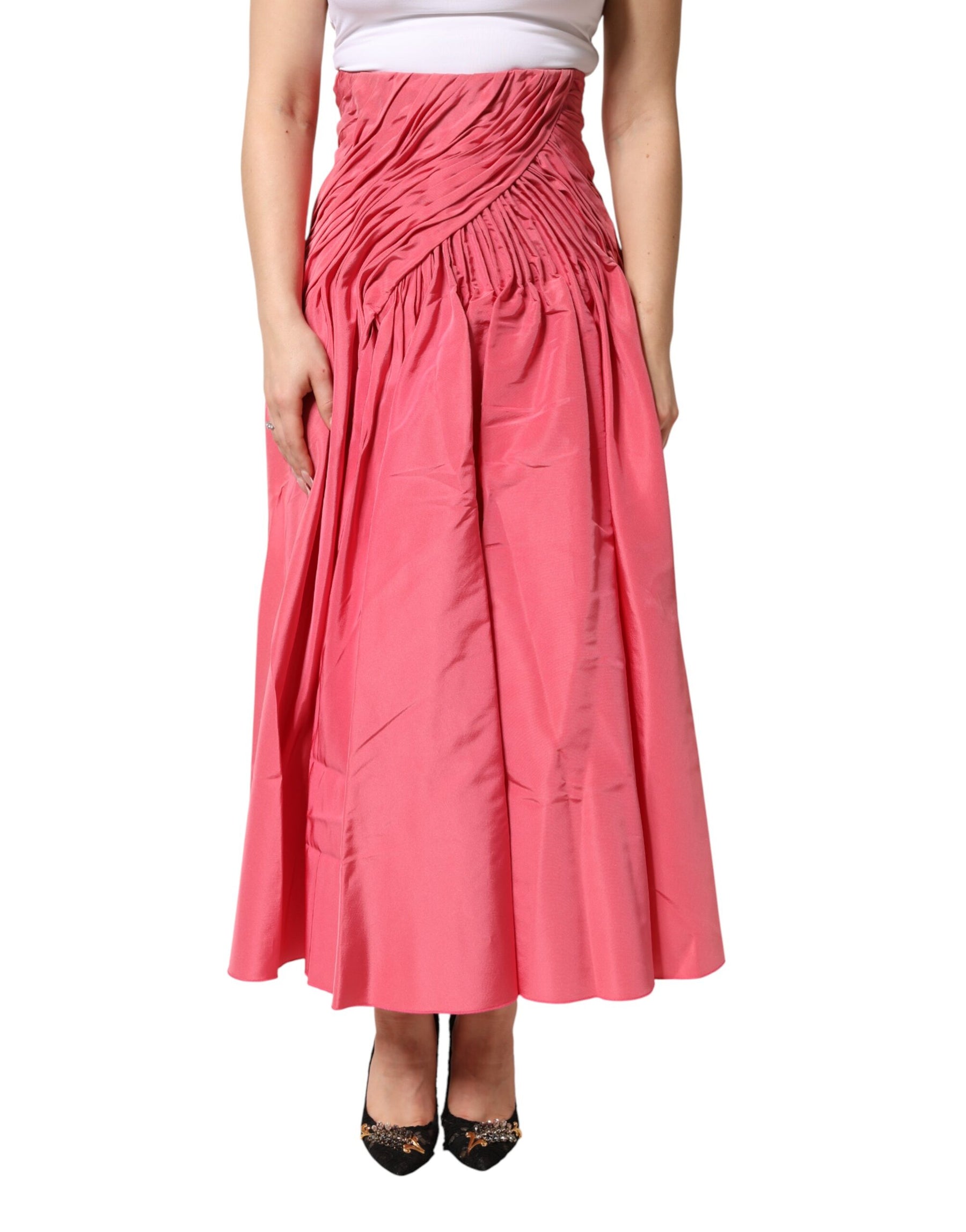 Dolce & Gabbana Pink Silk Pleated High Waist Midi Skirt | Regal Royce