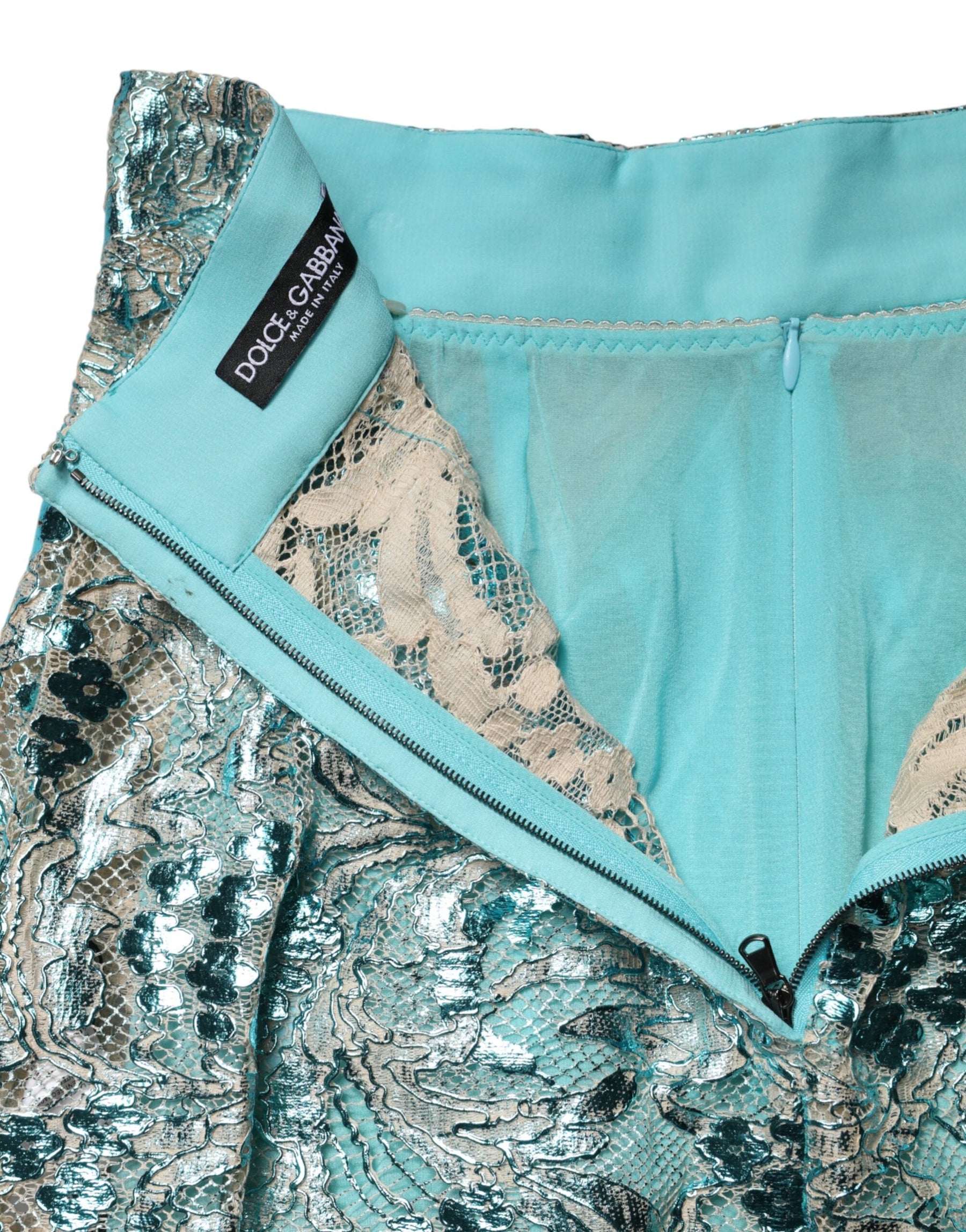 Dolce & Gabbana Blue Floral Brocade High Waist Mini Skirt | Regal Royce