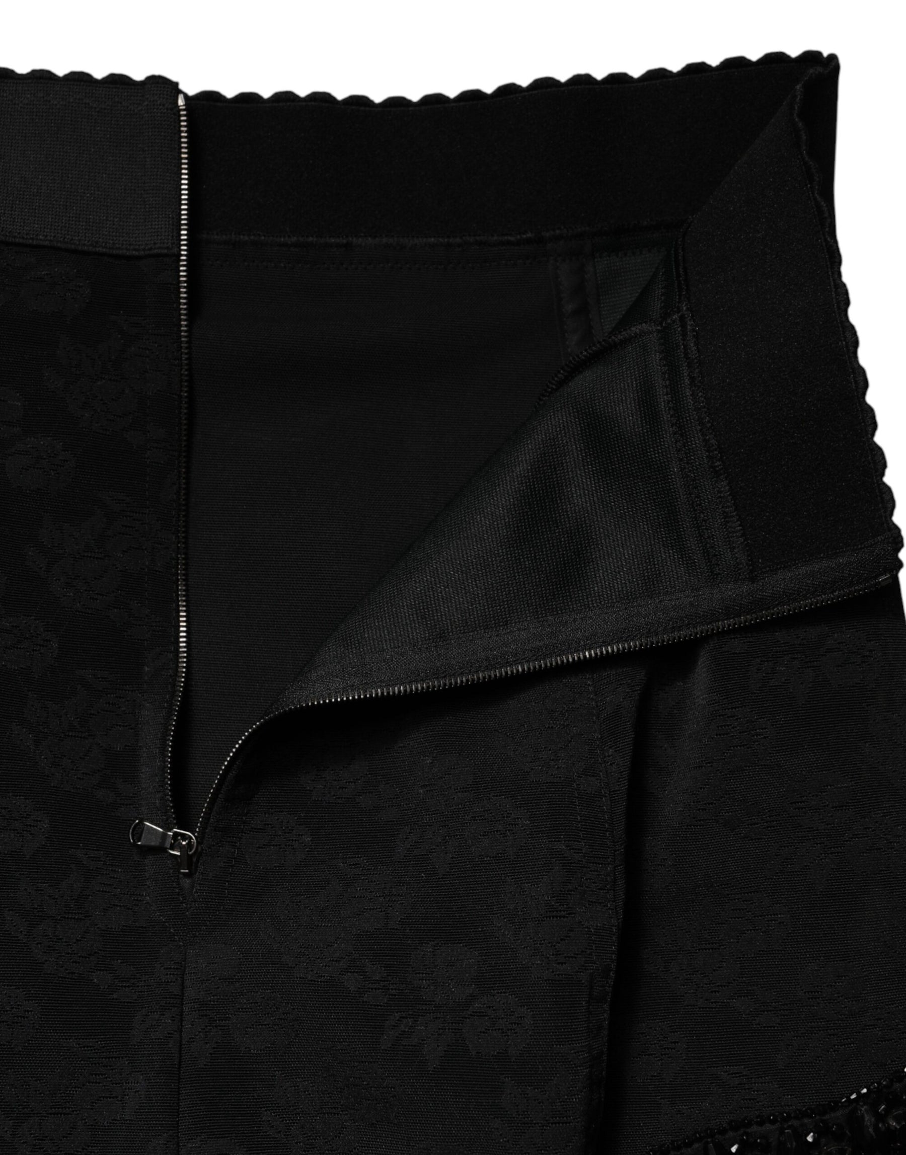 Dolce & Gabbana Black Nylon Embellished Lace Mini Skirt | Regal Royce
