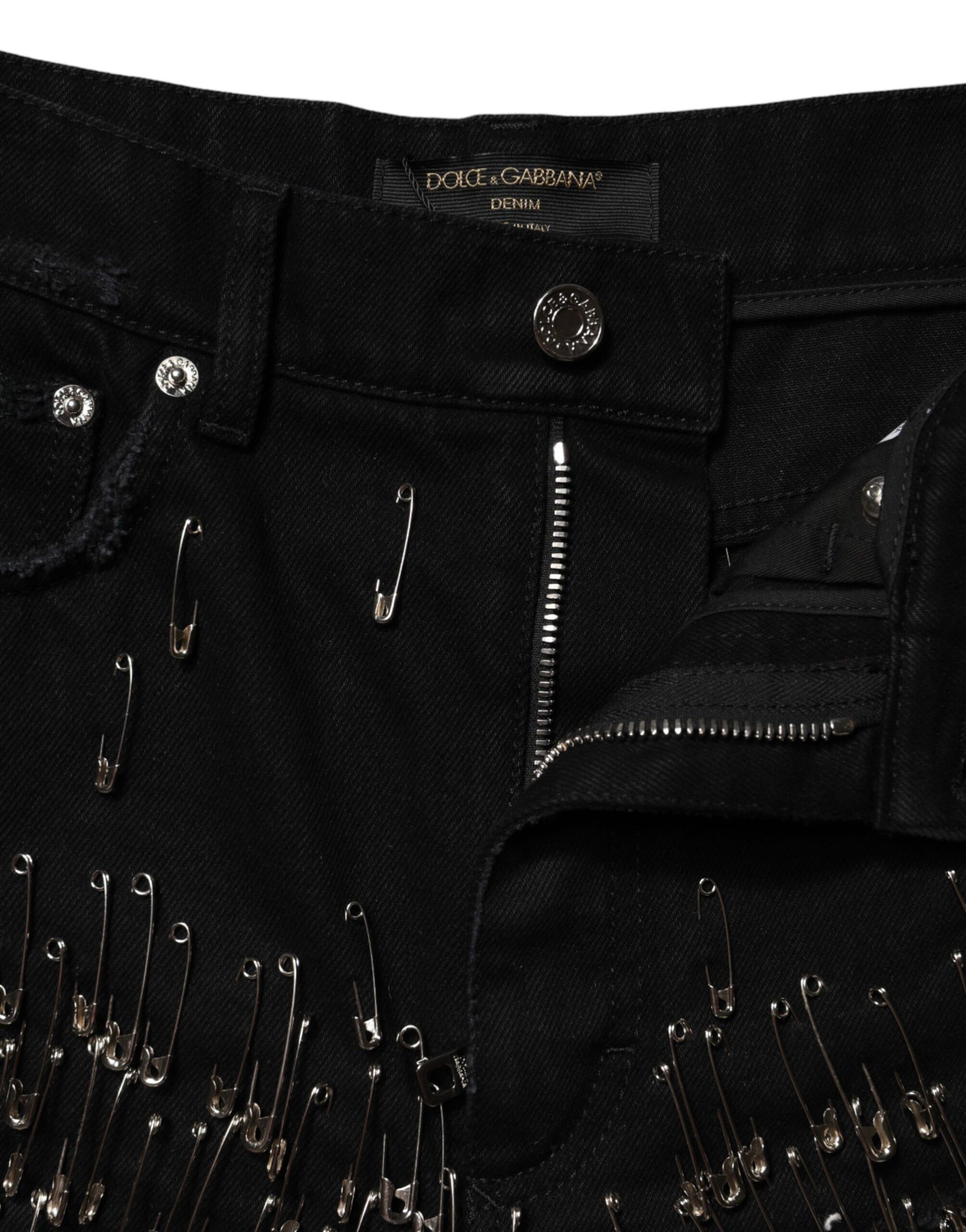 Dolce & Gabbana Black Pins Cotton Denim Hot Pants Shorts | Regal Royce