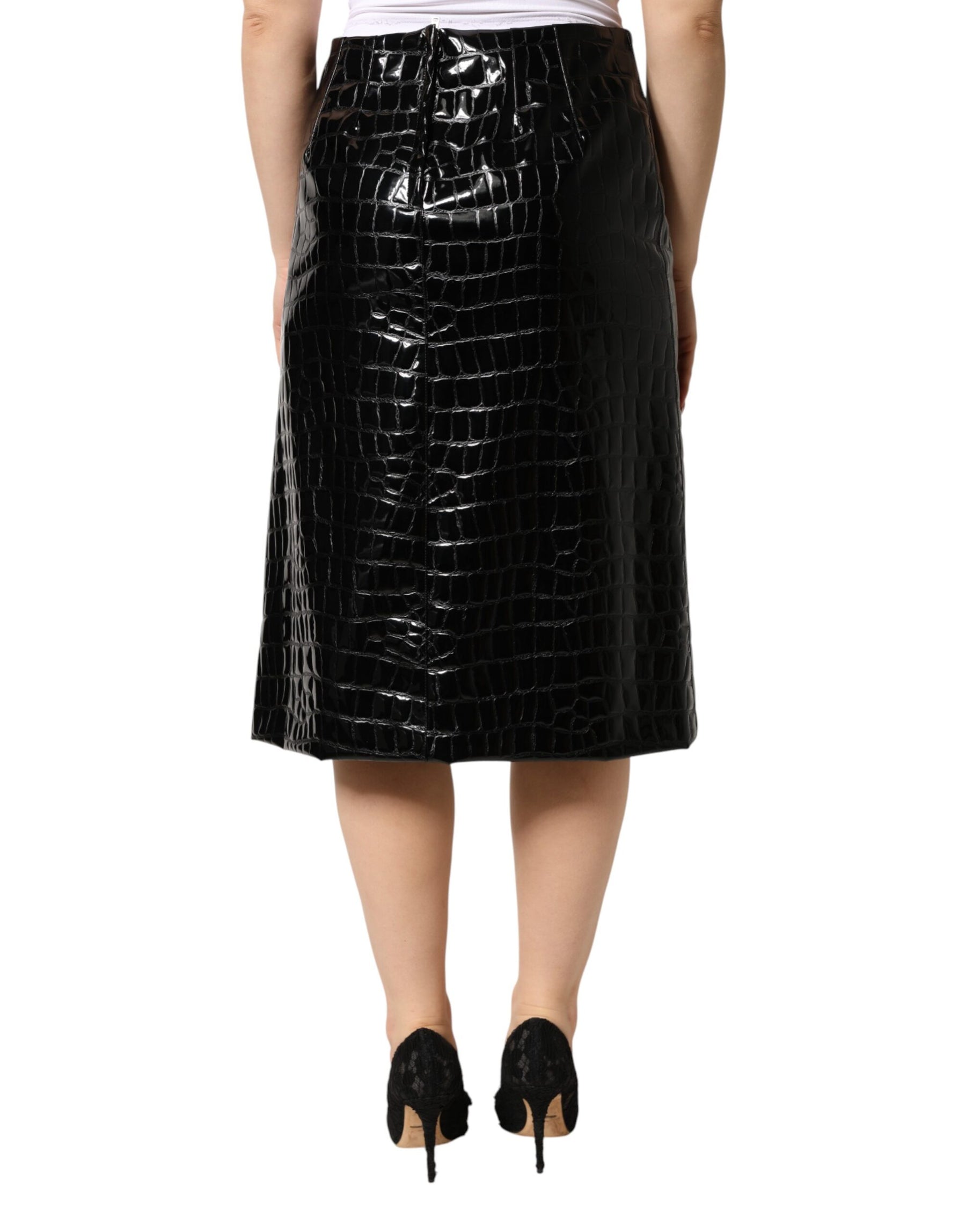 Dolce & Gabbana Black Croc Faux-Leather Mid Waist Midi Skirt | Regal Royce