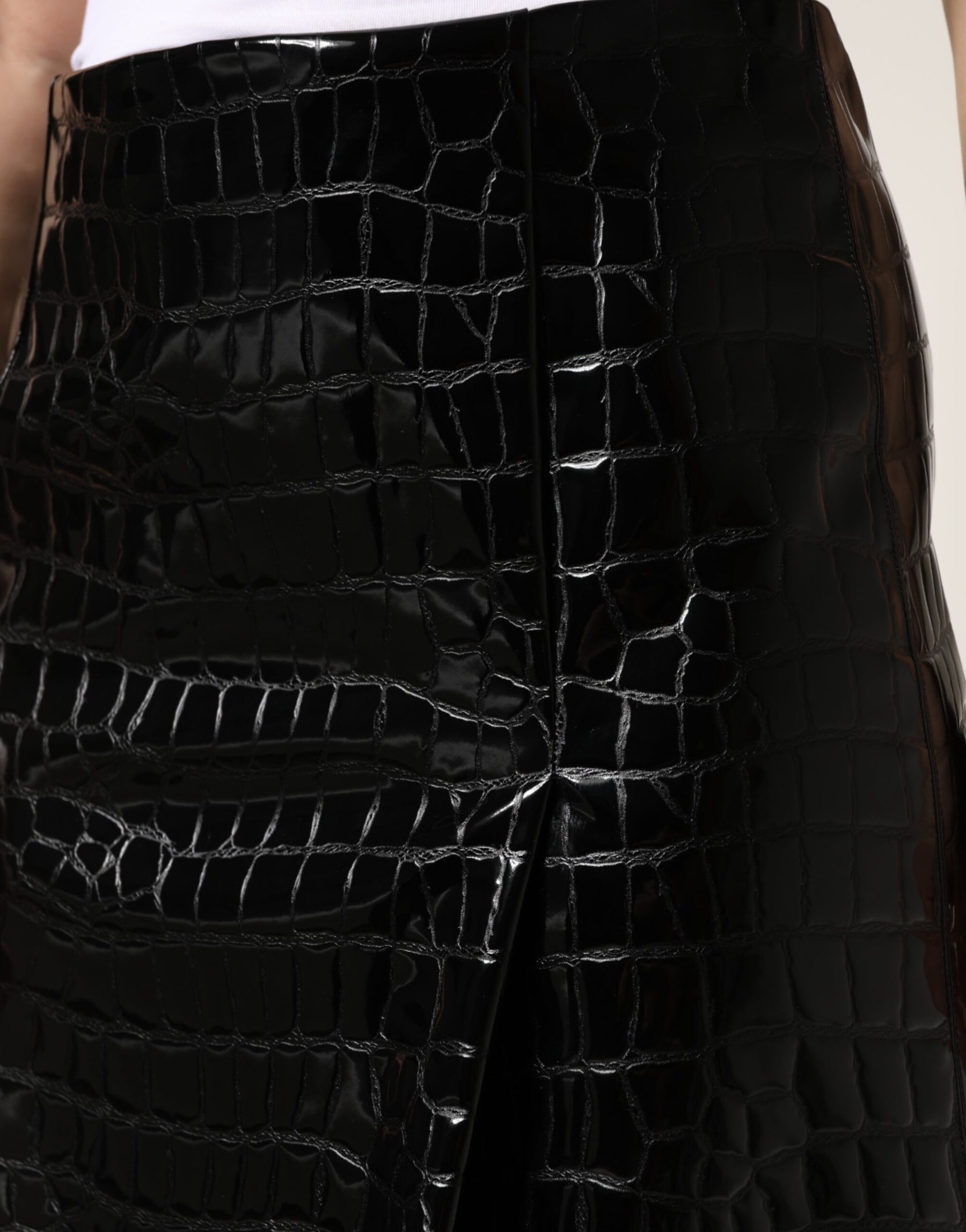 Dolce & Gabbana Black Croc Faux-Leather Mid Waist Midi Skirt | Regal Royce