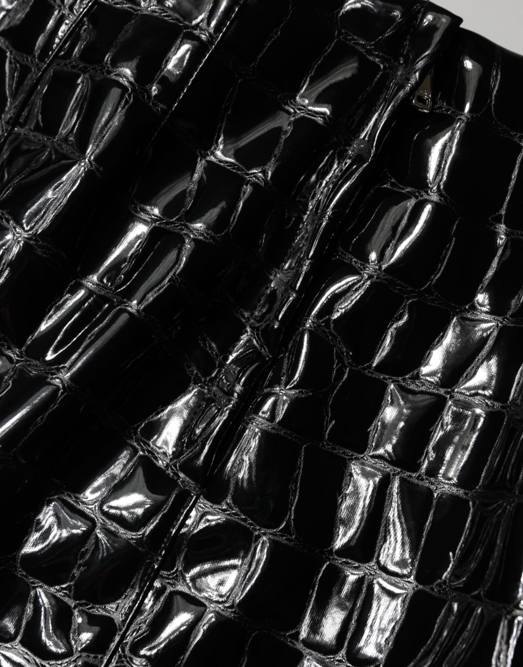 Dolce & Gabbana Black Croc Faux-Leather Mid Waist Midi Skirt | Regal Royce