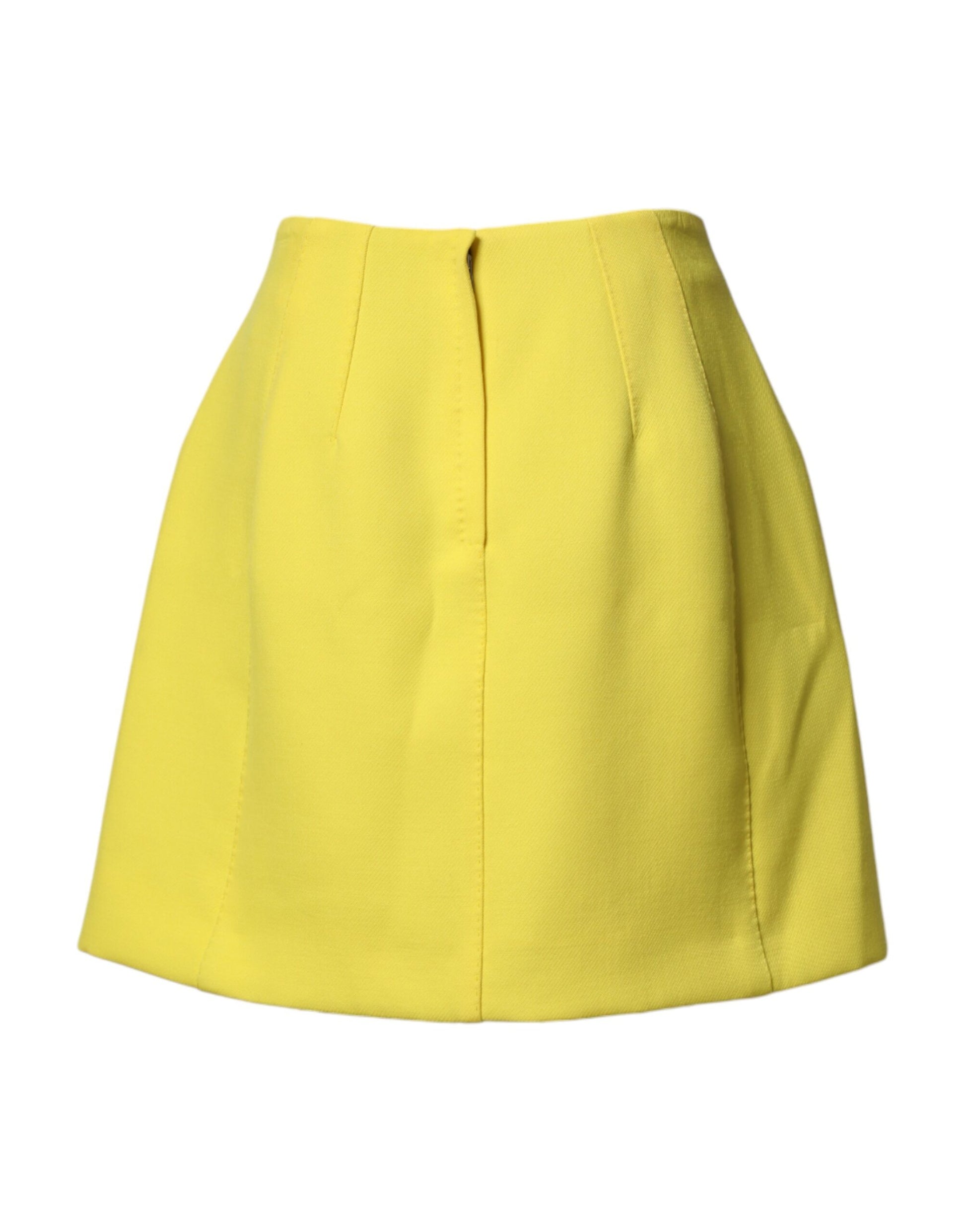 Dolce & Gabbana Yellow Wool Buttoned High Waist Mini Skirt
