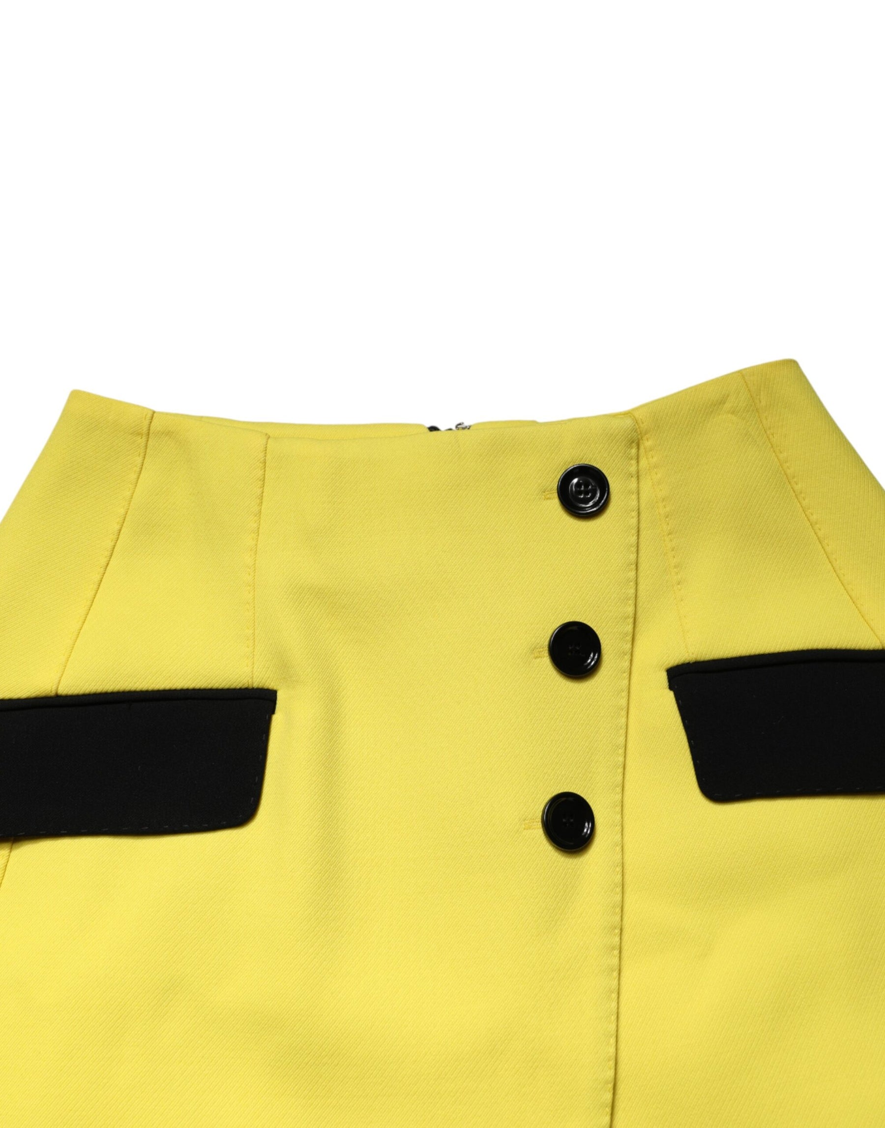 Dolce & Gabbana Yellow Wool Buttoned High Waist Mini Skirt | Regal Royce