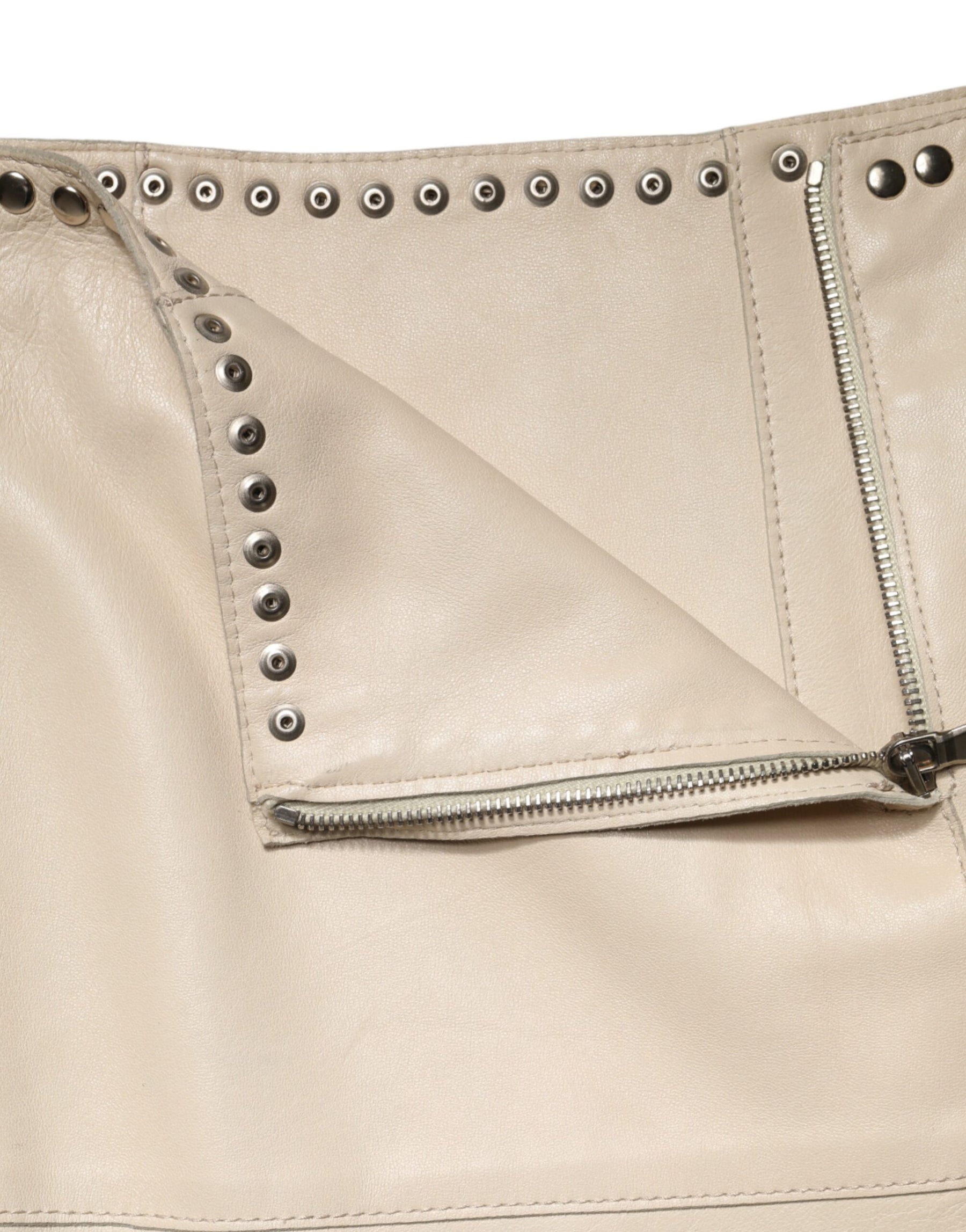 Dolce & Gabbana Beige Leather Studs Mid Waist Mini Skirt | Regal Royce