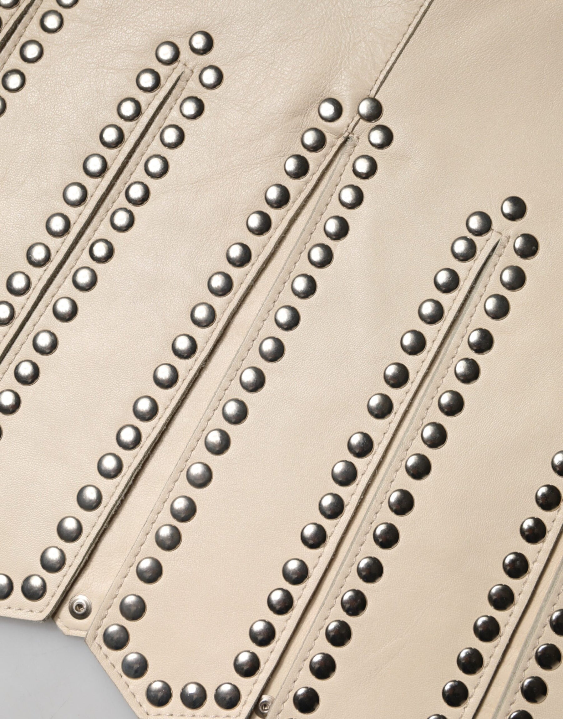 Dolce & Gabbana Beige Leather Studs Mid Waist Mini Skirt | Regal Royce