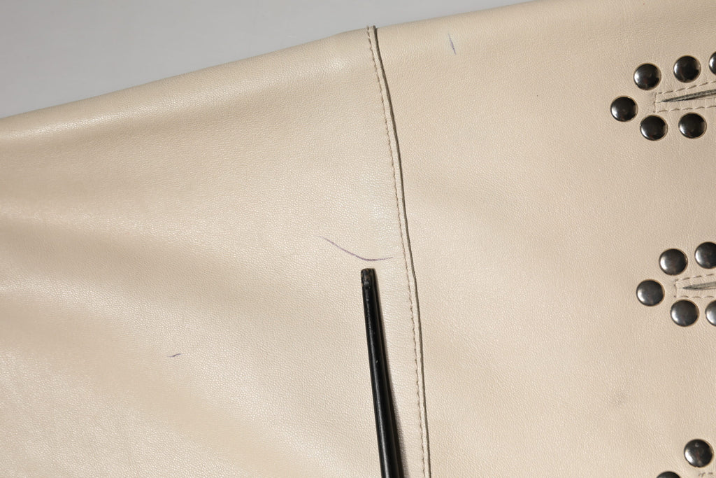 Dolce & Gabbana Beige Leather Studs Mid Waist Mini Skirt