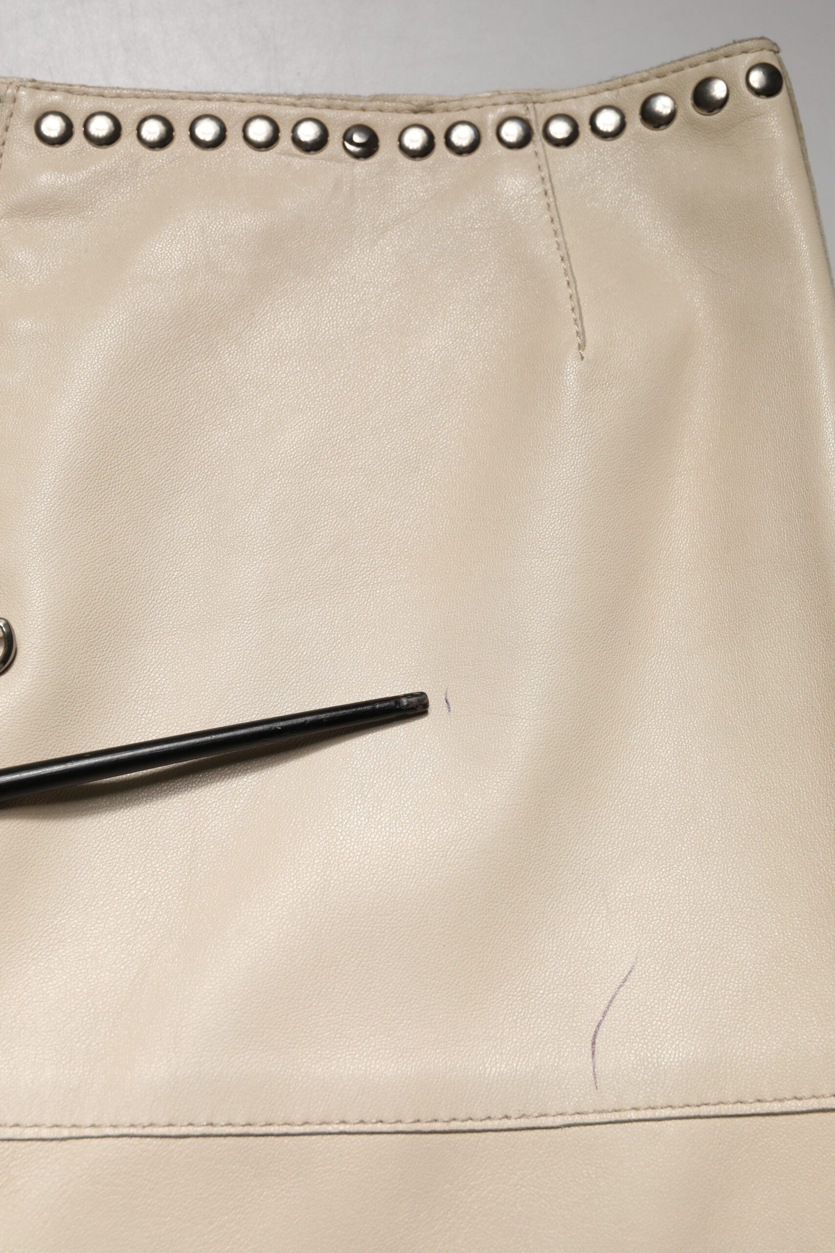 Dolce & Gabbana Beige Leather Studs Mid Waist Mini Skirt | Regal Royce