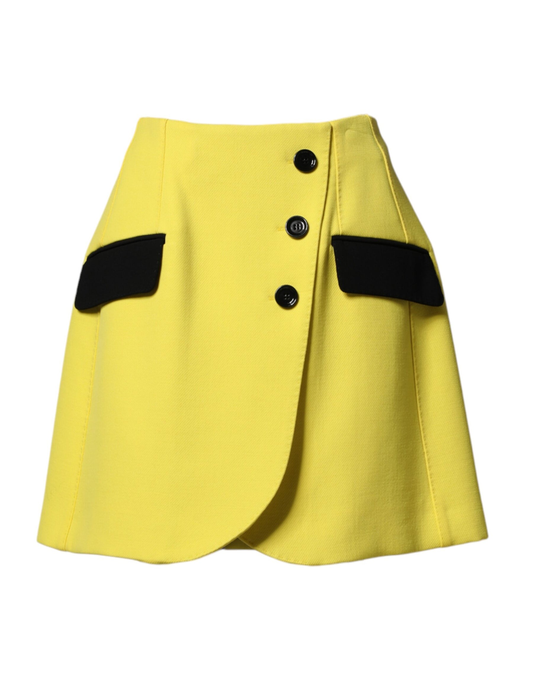 Dolce & Gabbana Yellow Wool Buttoned High Waist Mini Skirt | Regal Royce