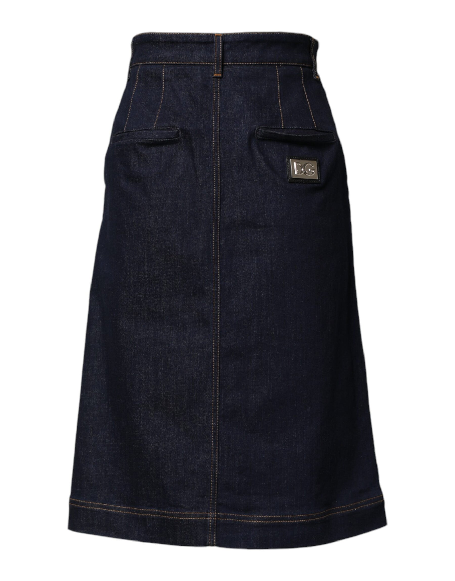 Dolce & Gabbana Dark Blue Cotton A-line Denim Midi Skirt | Regal Royce