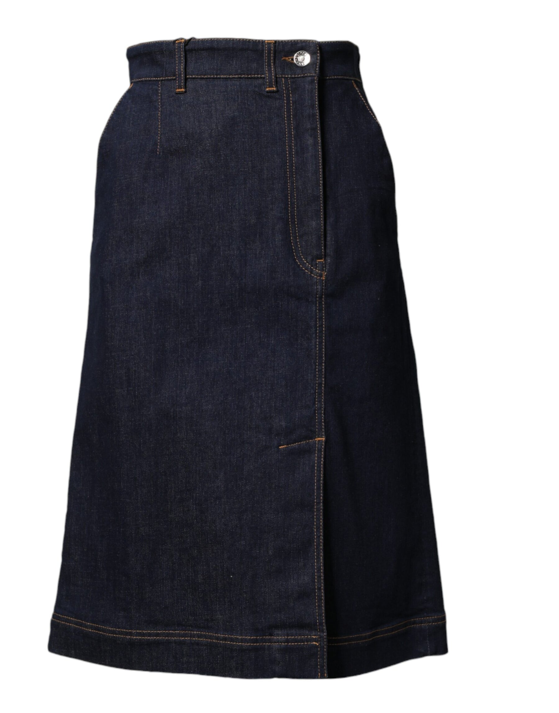 Dolce & Gabbana Dark Blue Cotton A-line Denim Midi Skirt | Regal Royce