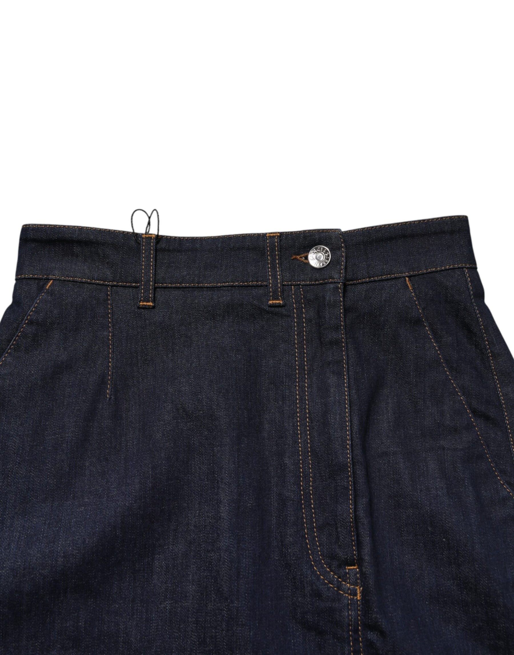 Dolce & Gabbana Dark Blue Cotton A-line Denim Midi Skirt | Regal Royce