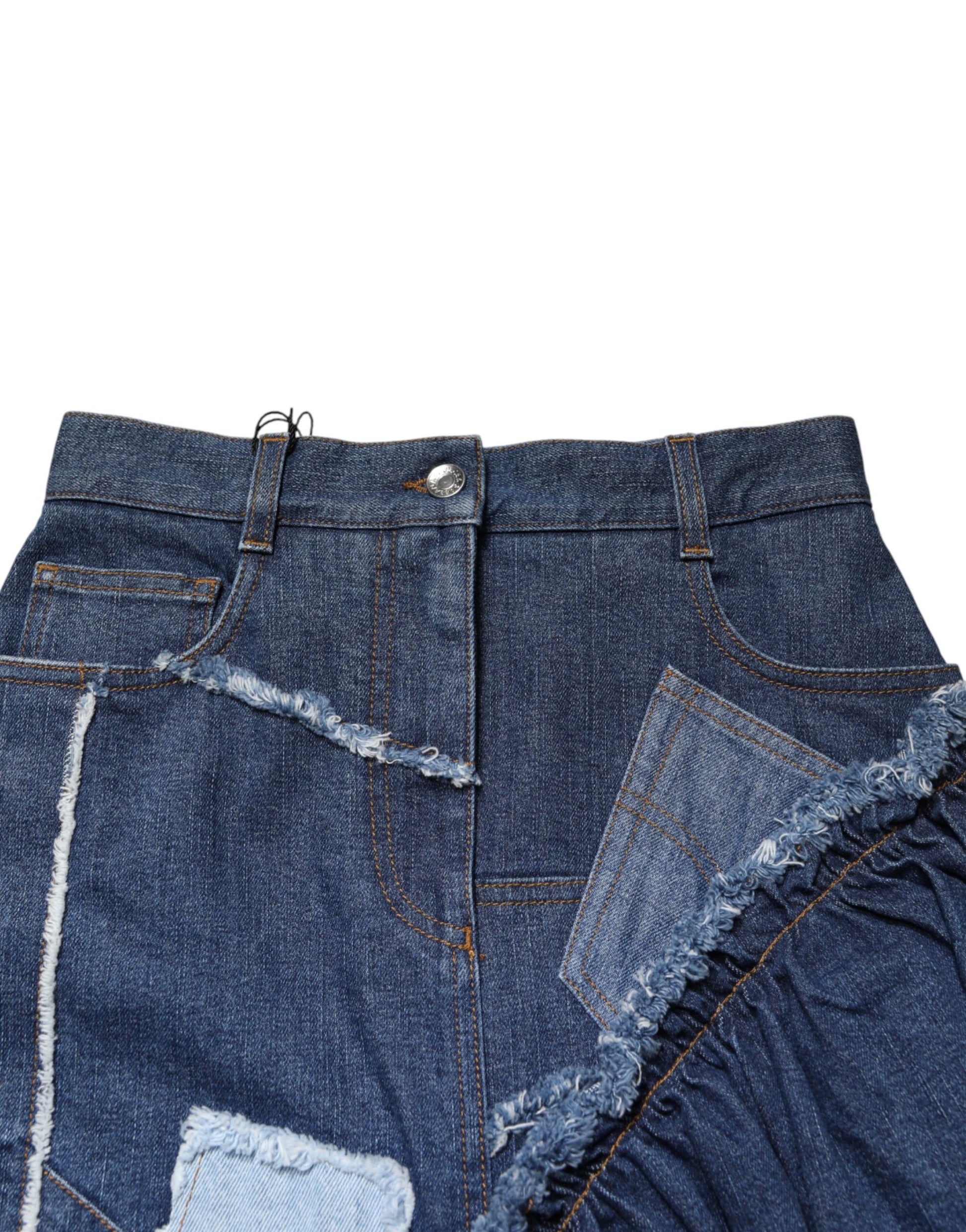 Dolce & Gabbana Blue Patchwork Layered Denim Midi Skirt