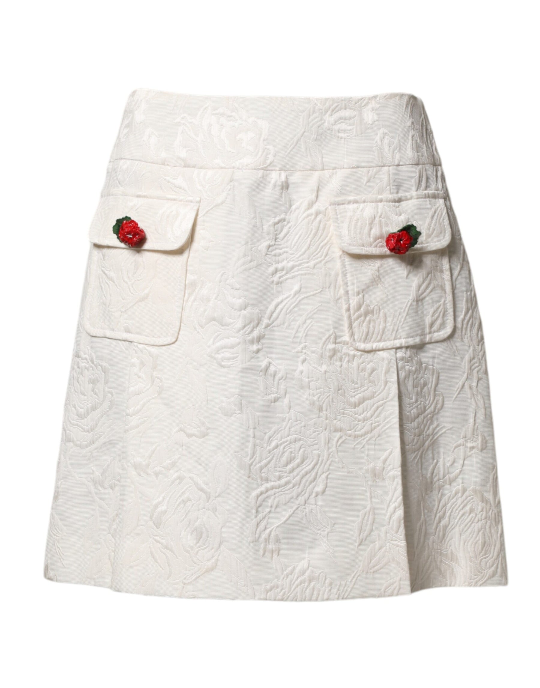 Dolce & Gabbana White Floral Brocade High Waist Mini Skirt | Regal Royce