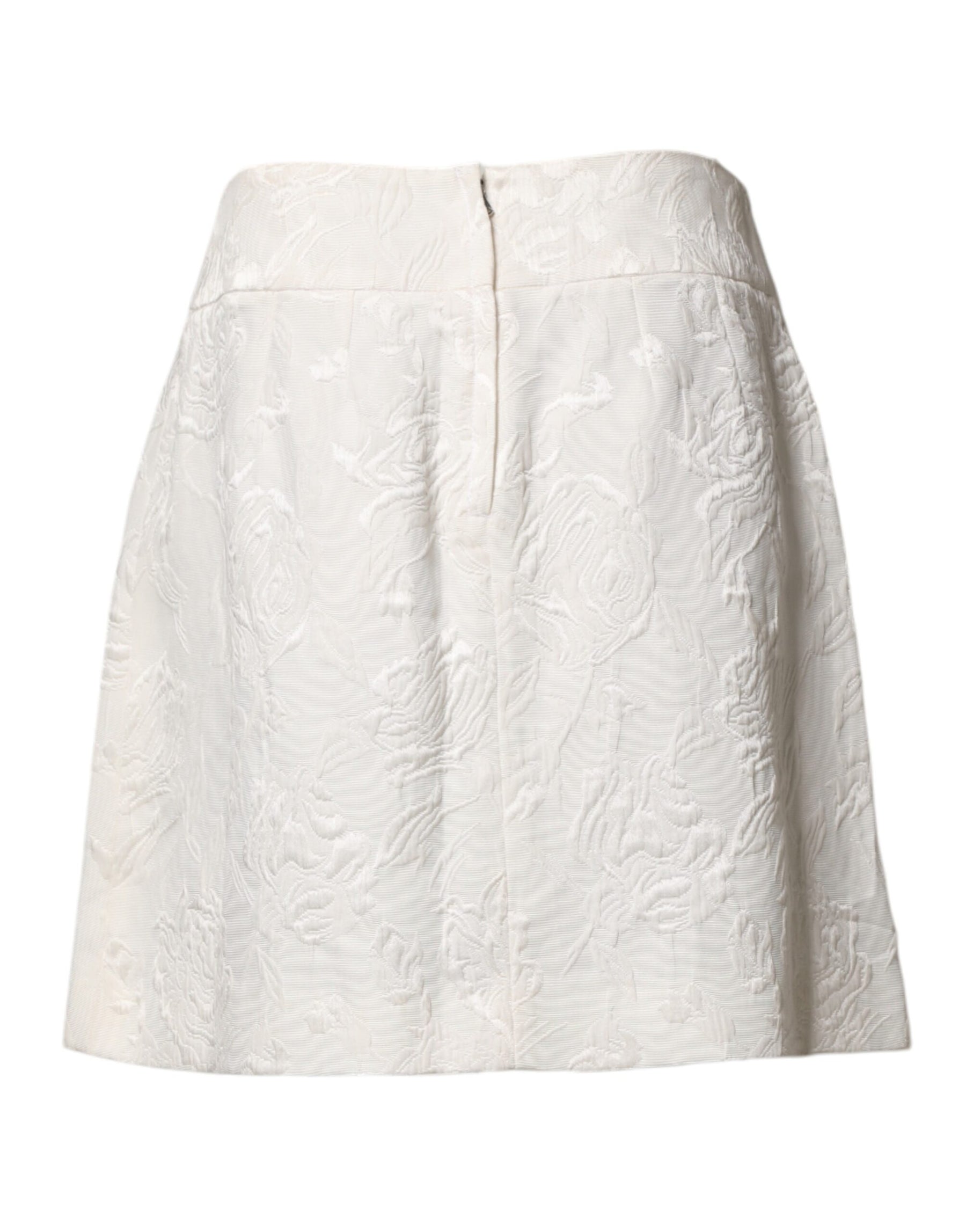 Dolce & Gabbana White Floral Brocade High Waist Mini Skirt | Regal Royce
