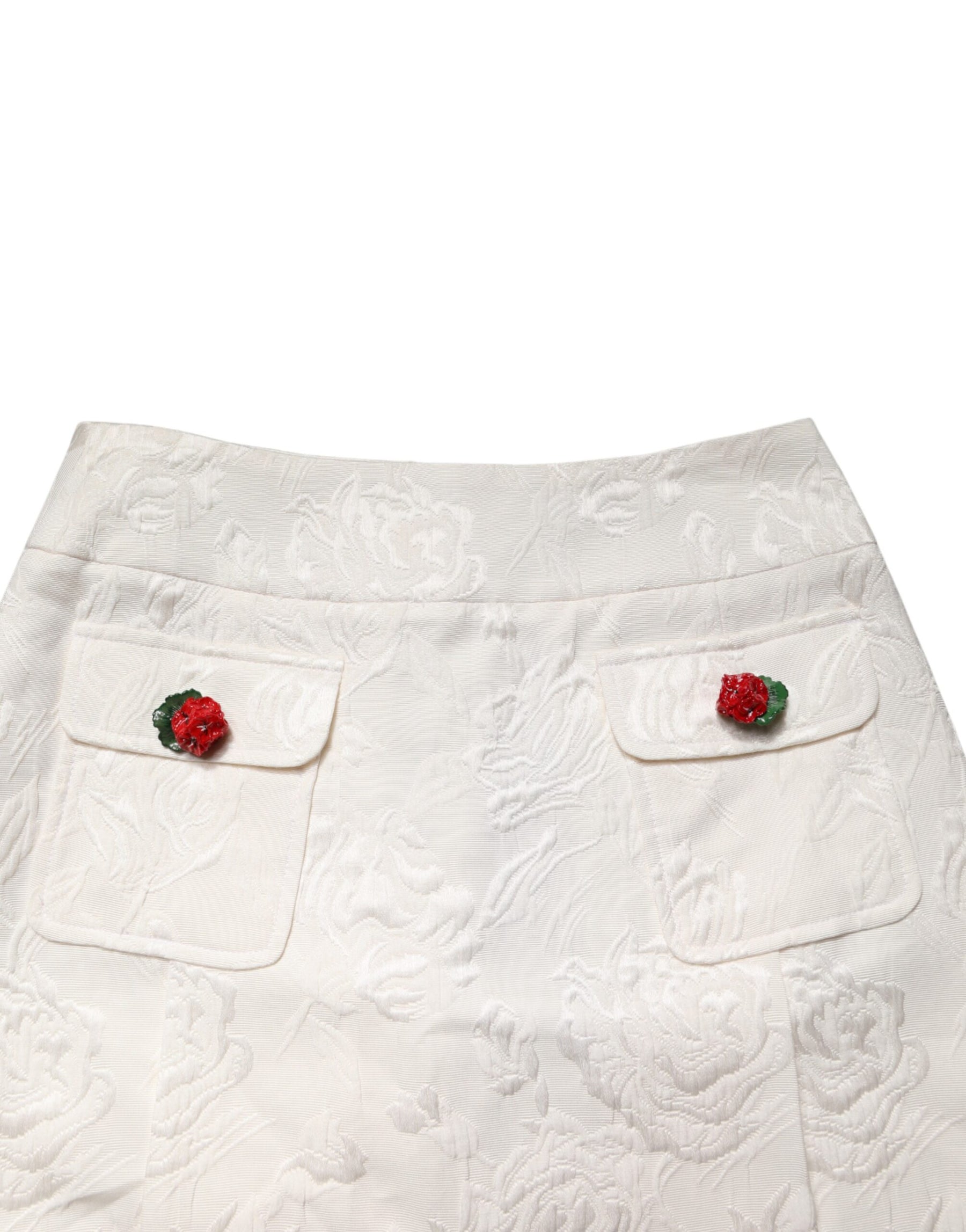 Dolce & Gabbana White Floral Brocade High Waist Mini Skirt | Regal Royce