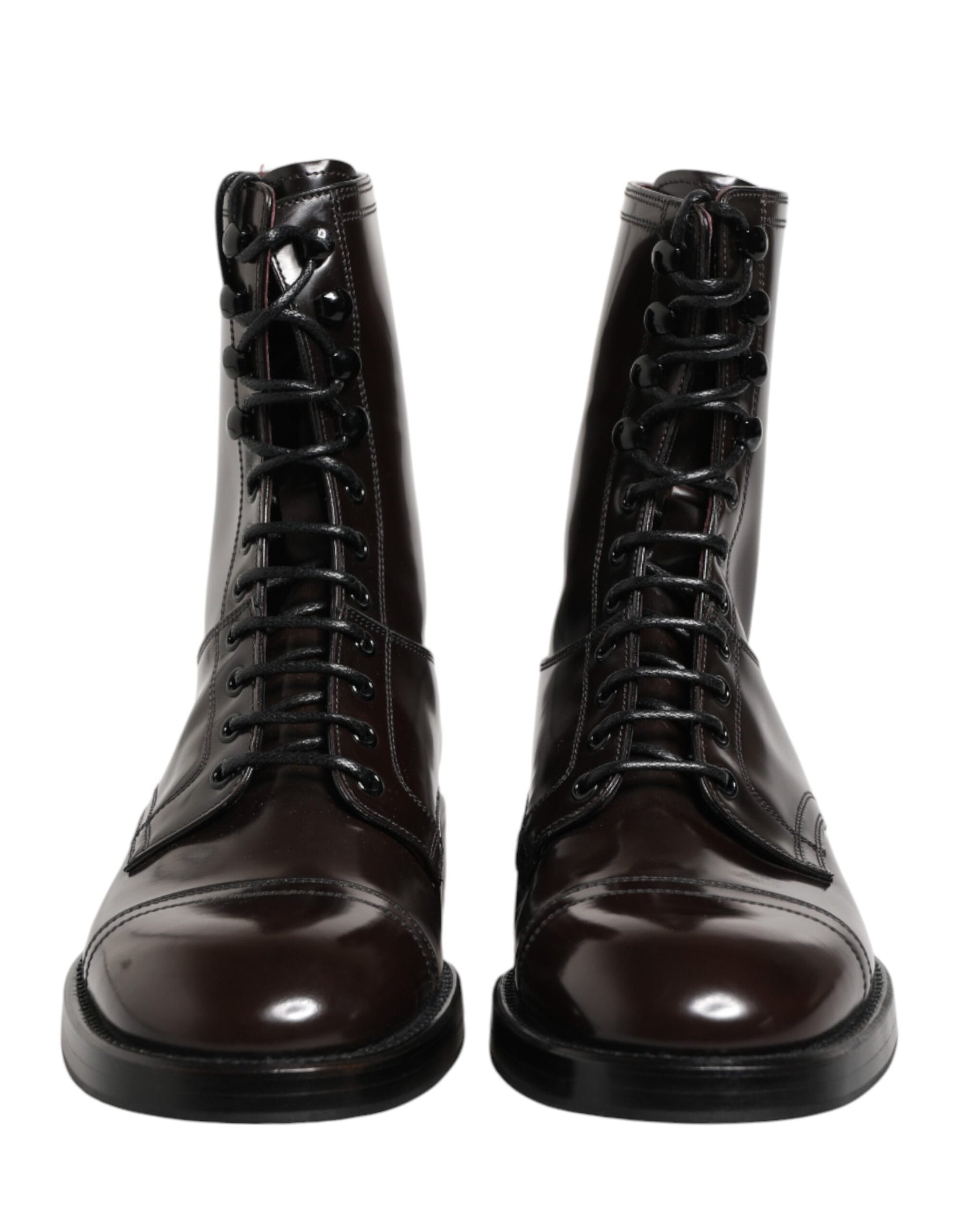 Dolce & Gabbana Black Leather Lace Up Mid Calf Boots Shoes | Regal Royce