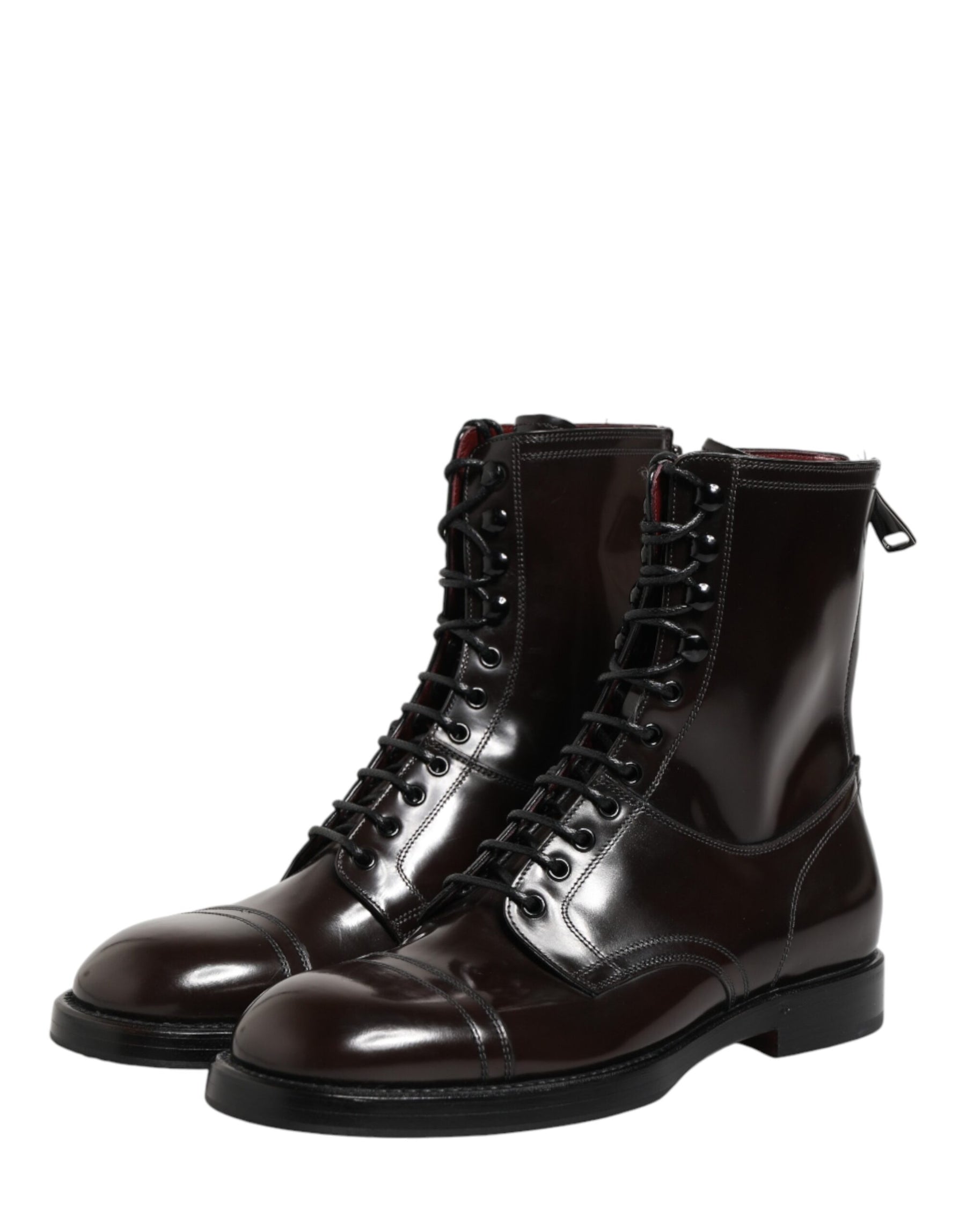 Dolce & Gabbana Black Leather Lace Up Mid Calf Boots Shoes | Regal Royce