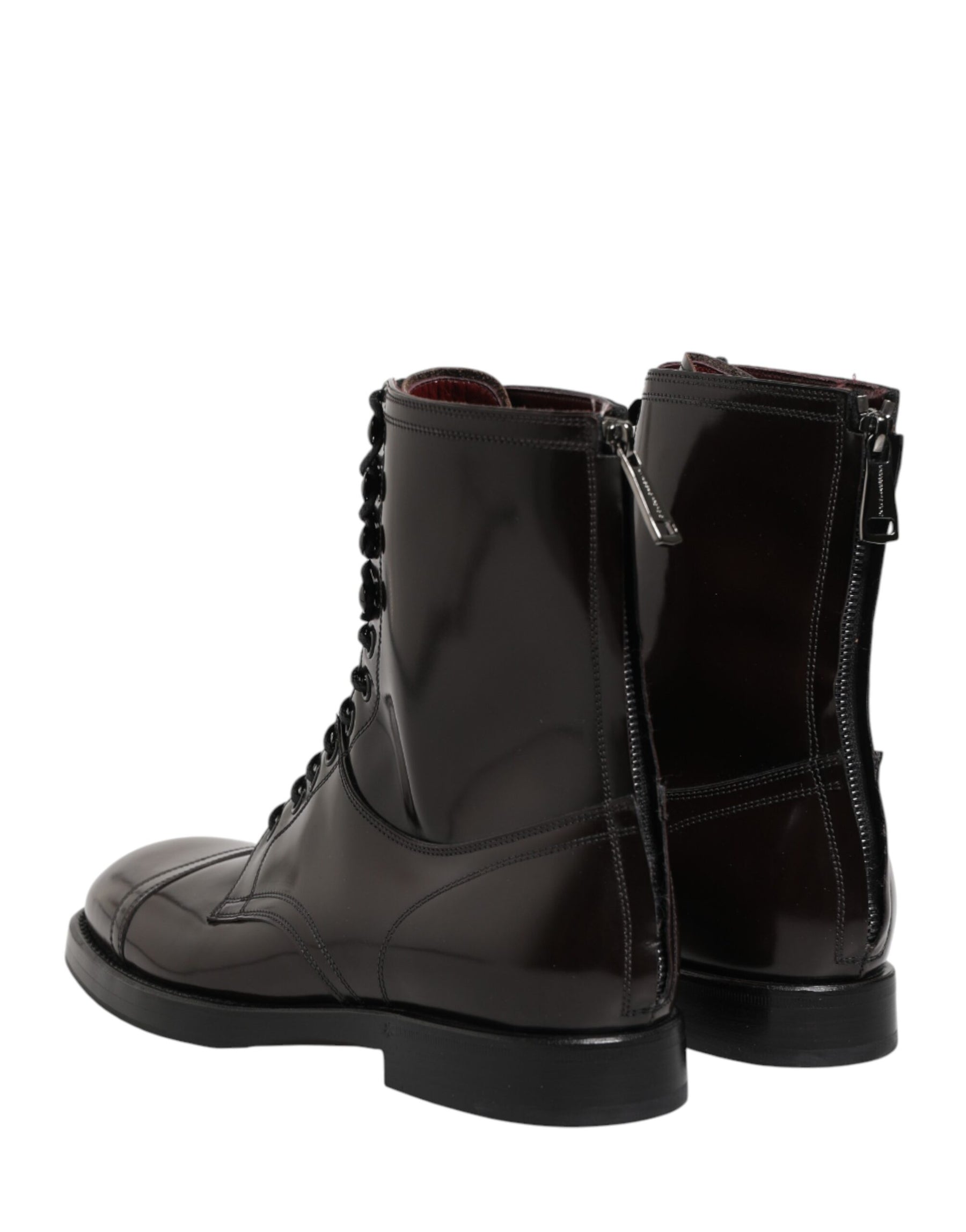 Dolce & Gabbana Black Leather Lace Up Mid Calf Boots Shoes | Regal Royce