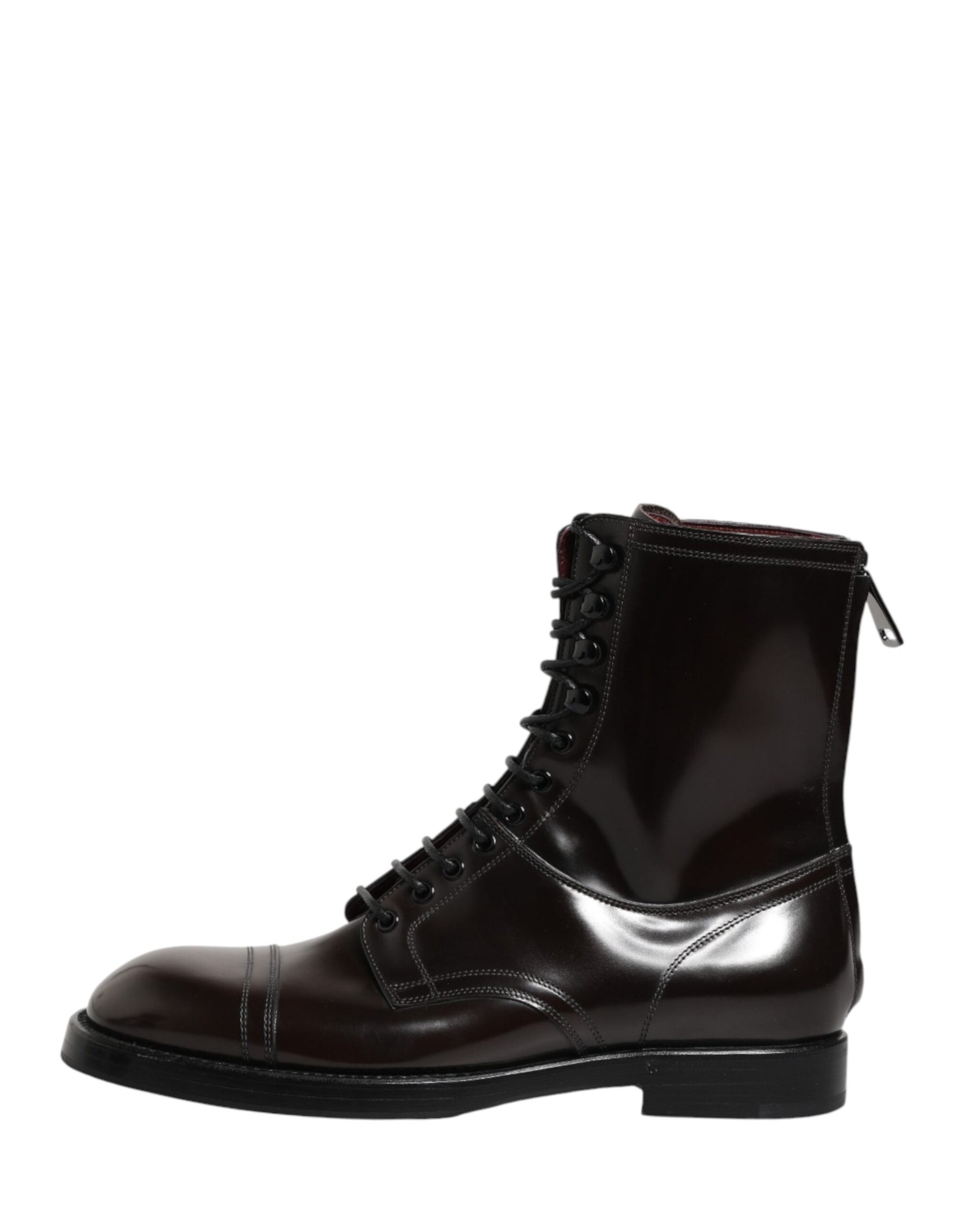 Dolce & Gabbana Black Leather Lace Up Mid Calf Boots Shoes | Regal Royce