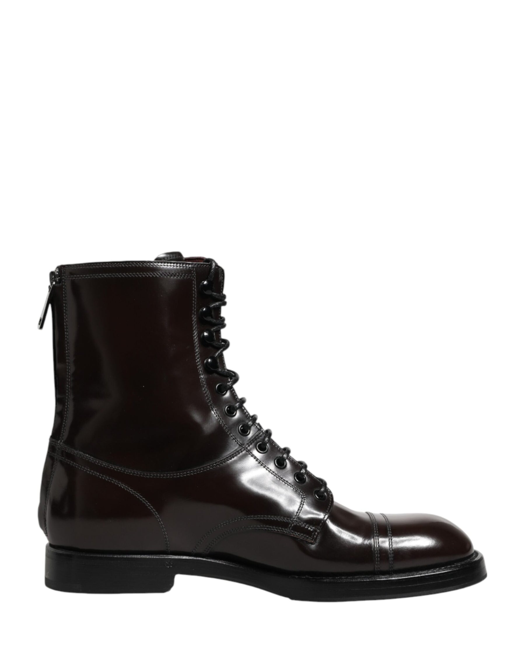 Dolce & Gabbana Black Leather Lace Up Mid Calf Boots Shoes | Regal Royce