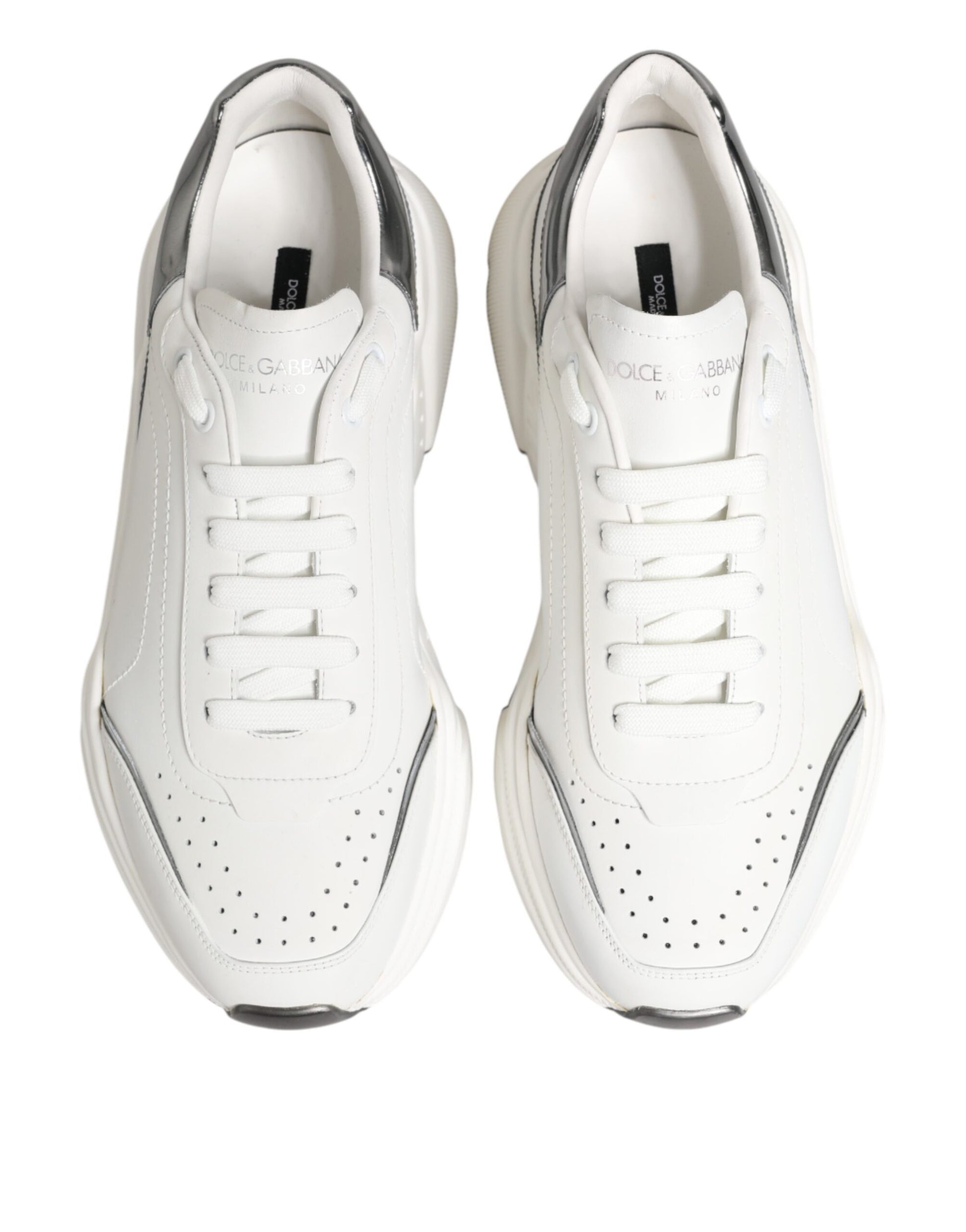 Dolce & Gabbana White Silver Daymaster Low Top Sneakers Shoes