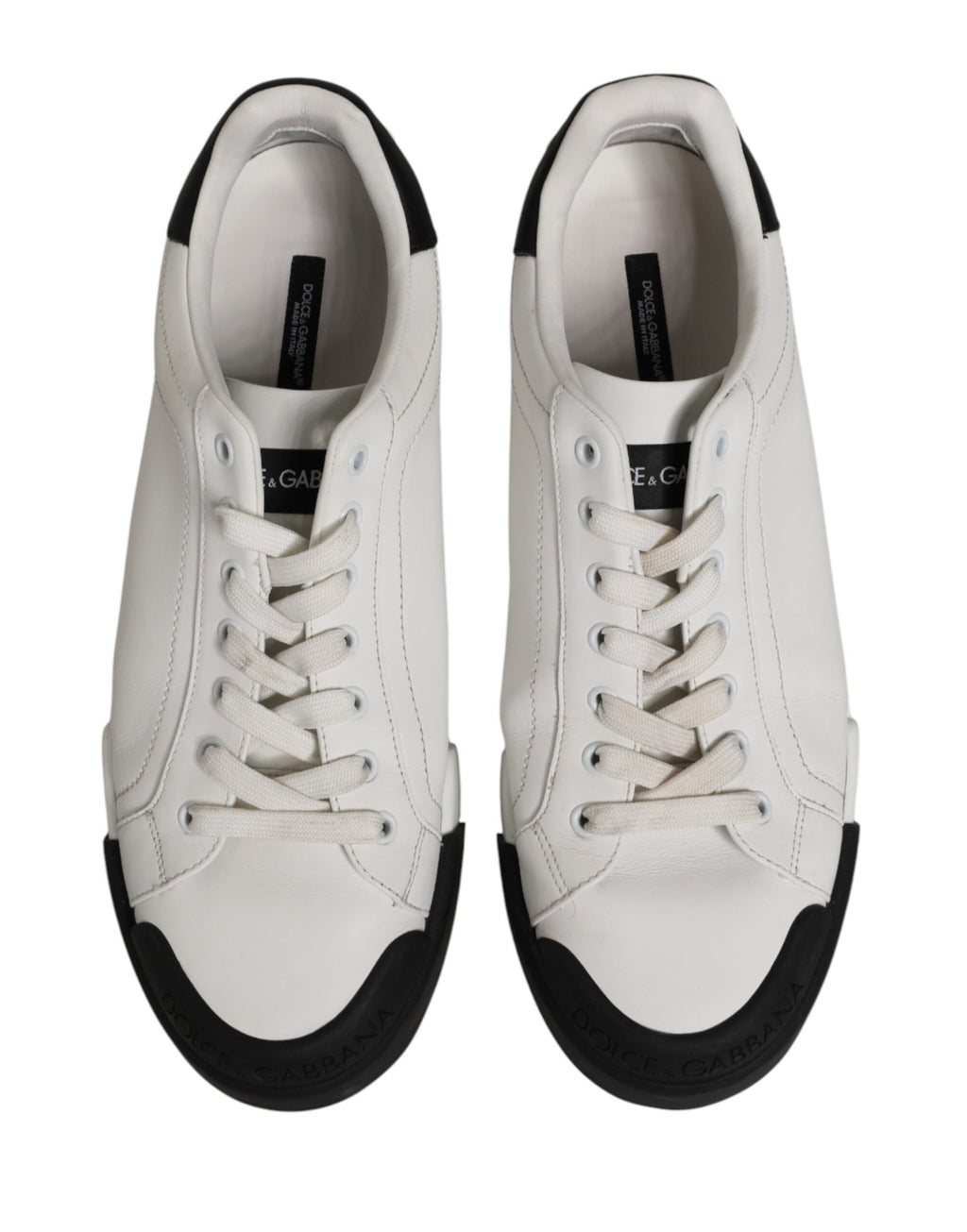 Dolce & Gabbana Black White Leather Low Top Sneakers Shoes
