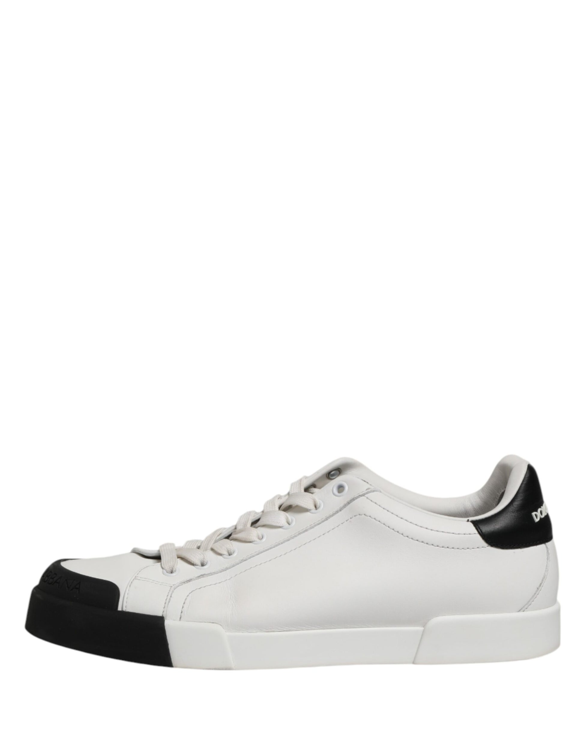 Dolce & Gabbana Black White Leather Low Top Sneakers Shoes